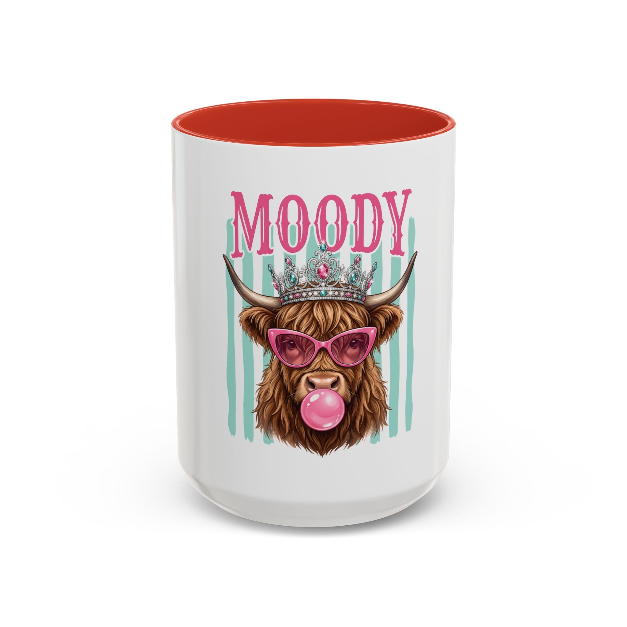 Moody Highland Cow Coffee Mug — Funny Crowned Cow with Bubblegum | Gift for Cow Lovers