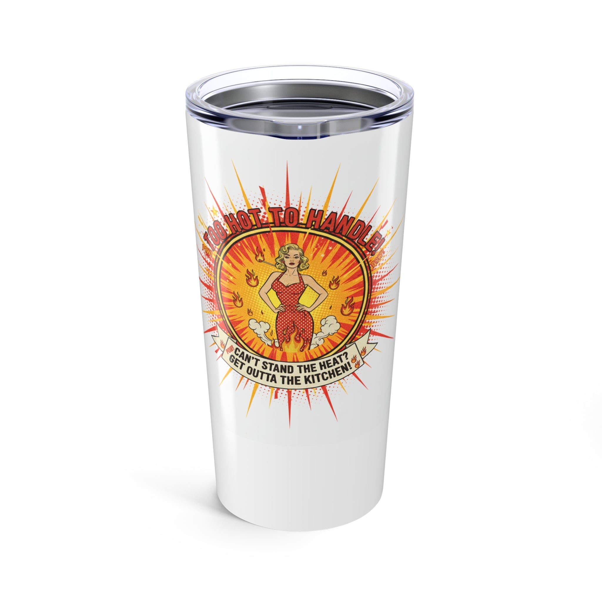 Retro Pinup Woman Tumbler, Vintage Humor Cup, Hot to Handle Thermos, 20oz Travel Mug, Funny Flask Gift for Her, Sarcastic Quote Drinkware