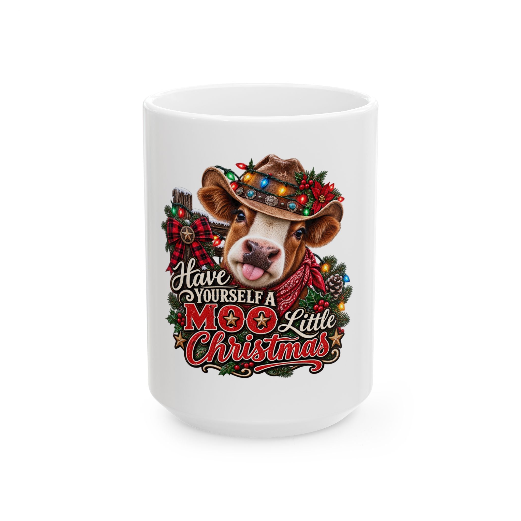 Christmas Cow Mug – "Have Yourself a Moo Little Christmas" Ceramic Coffee Cup