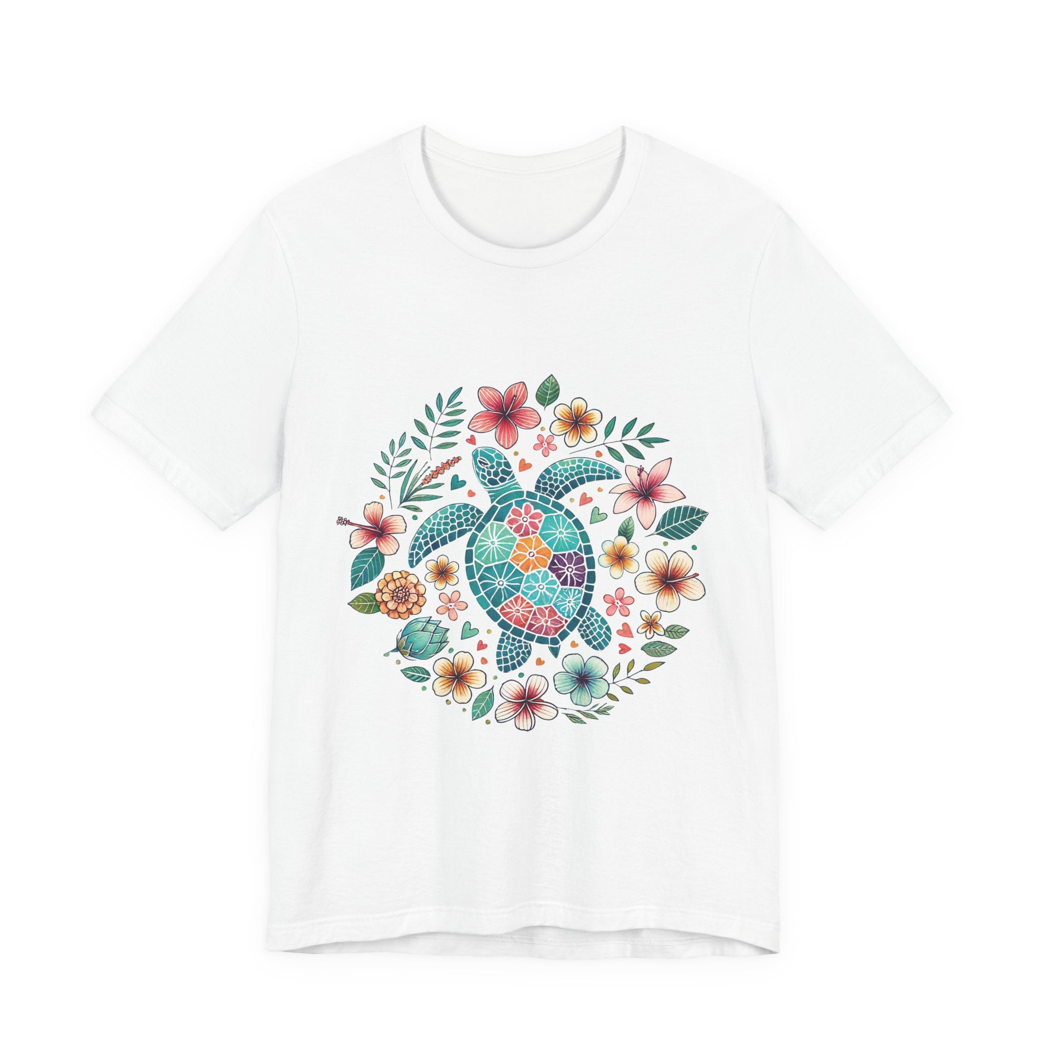 Floral Mosaic Sea Turtle T-Shirt — Tropical Beach Boho Tee