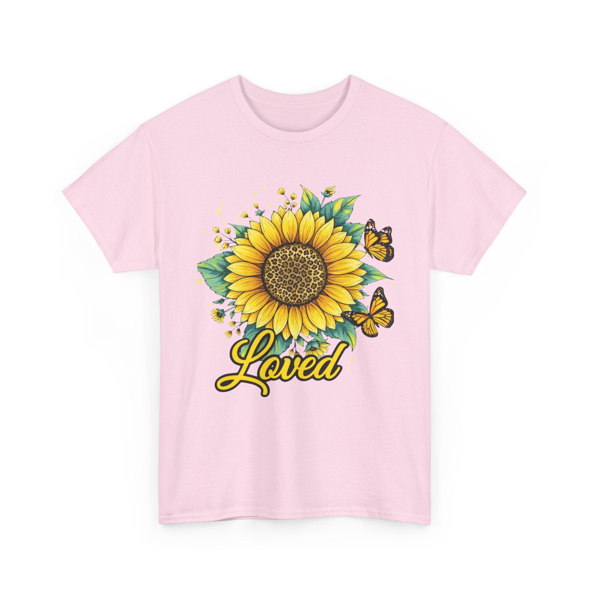 Loved Sunflower T-Shirt — Bright Floral Tee with Butterflies