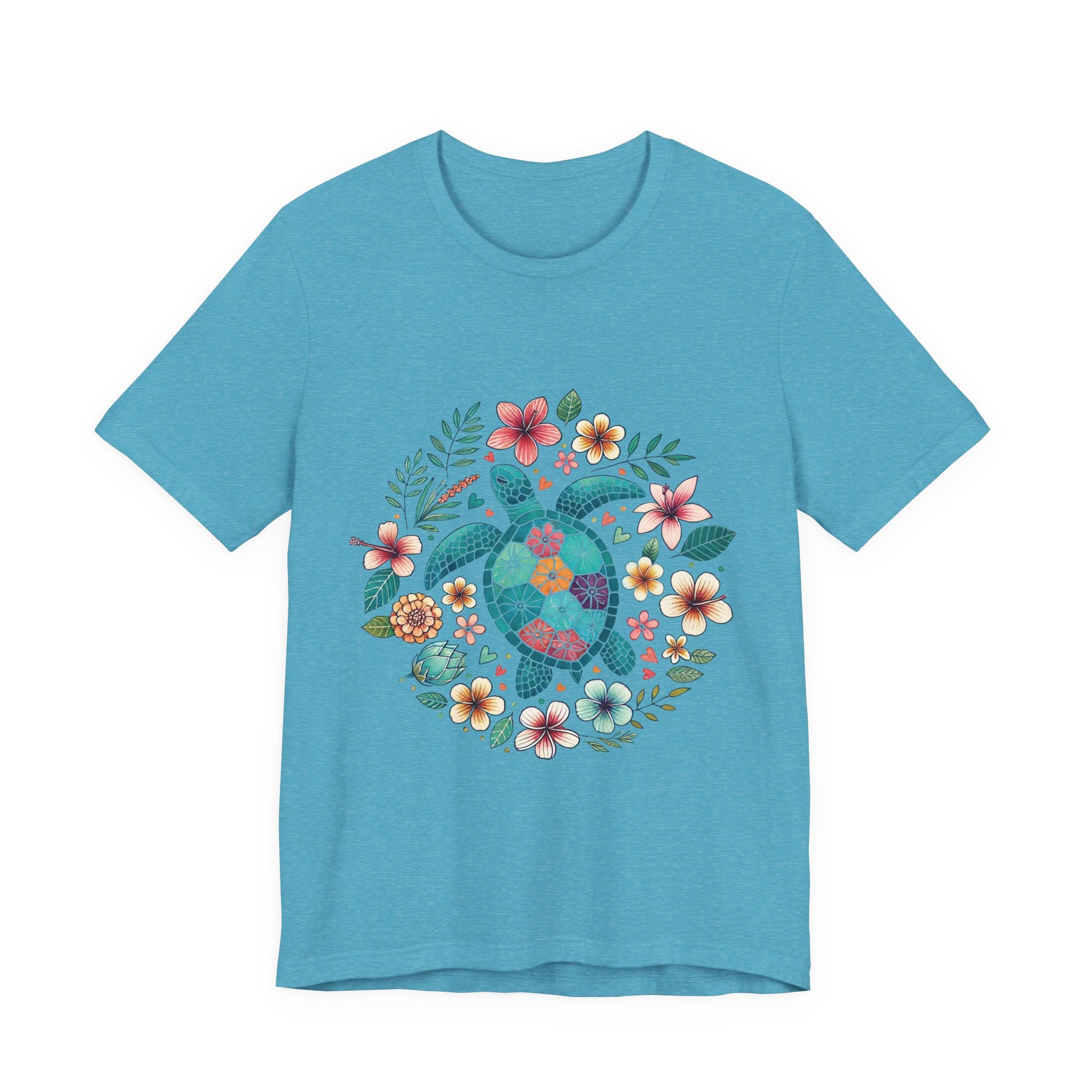 Floral Mosaic Sea Turtle T-Shirt — Tropical Beach Boho Tee