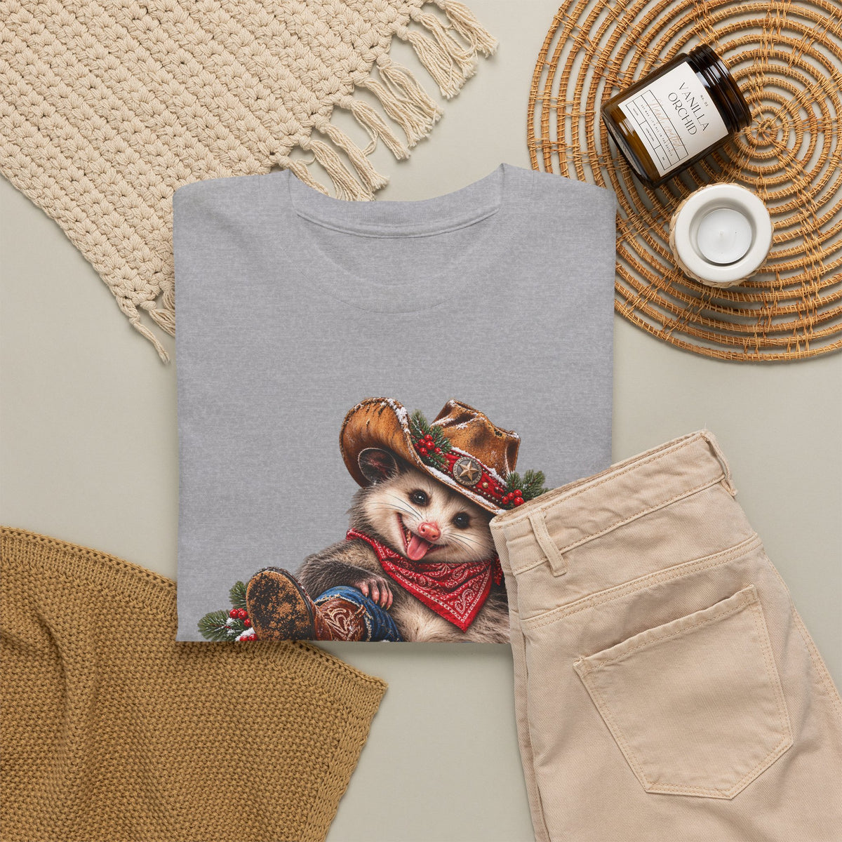 Pete the Possum Women’s Classic Christmas Tee – Western Cowgirl Holiday Shirt