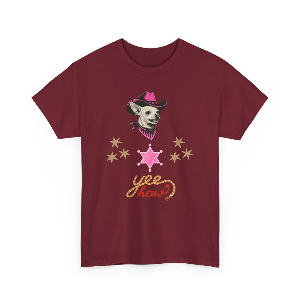 Cowgirl Dog T-Shirt — 'Yee Haw' Chihuahua in Pink Cowboy Hat    Trendy TShirt CoCo