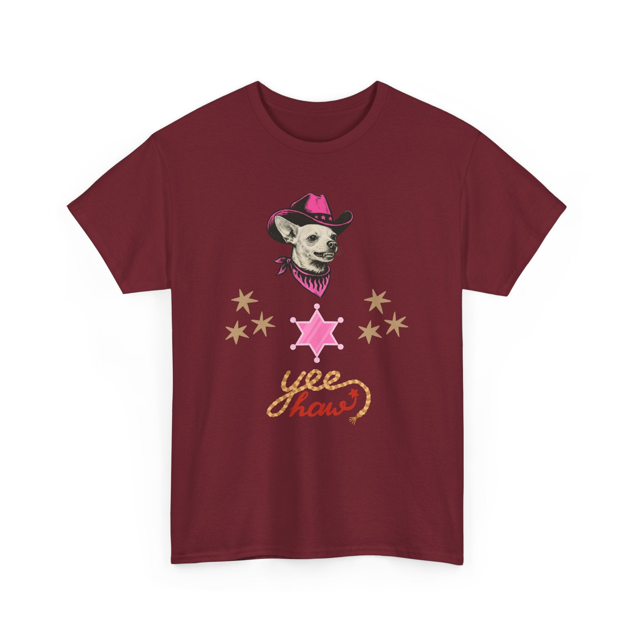 Cowgirl Dog T-Shirt — 'Yee Haw' Chihuahua in Pink Cowboy Hat    Trendy TShirt CoCo