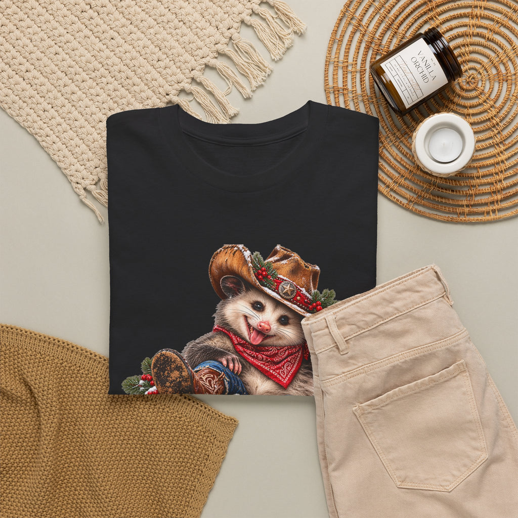 Pete the Possum Women’s Classic Christmas Tee – Western Cowgirl Holiday Shirt