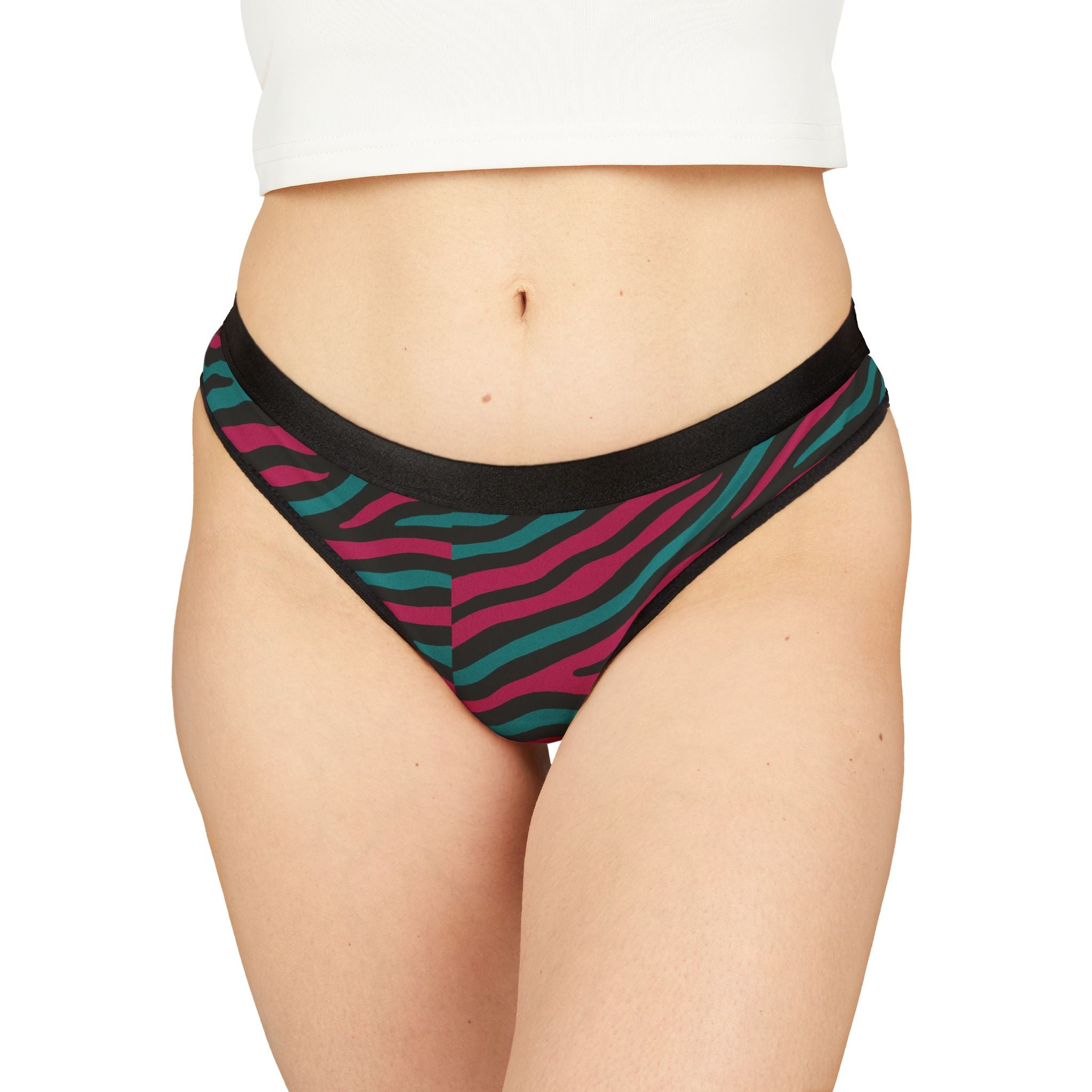 Women's Zebra Stripe Thong — Pink & Teal Animal Print