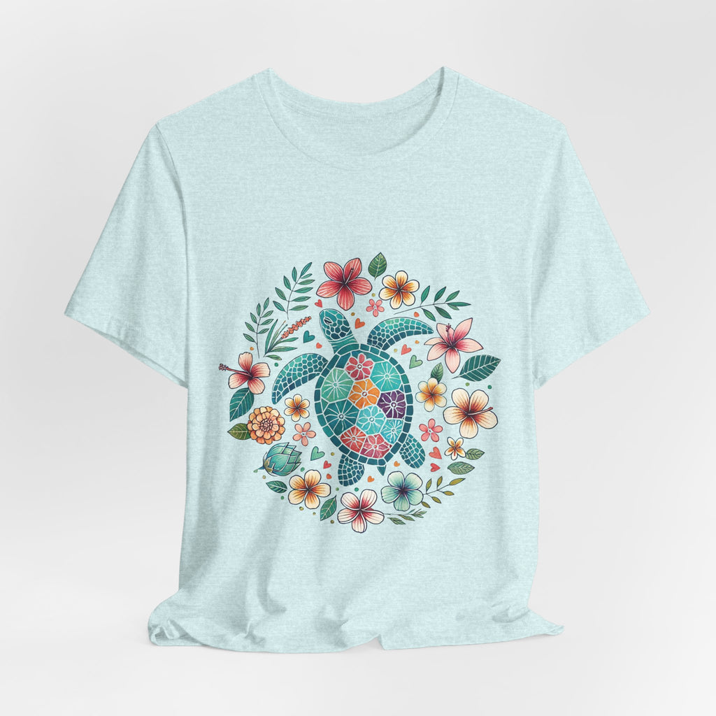 Floral Mosaic Sea Turtle T-Shirt — Tropical Beach Boho Tee