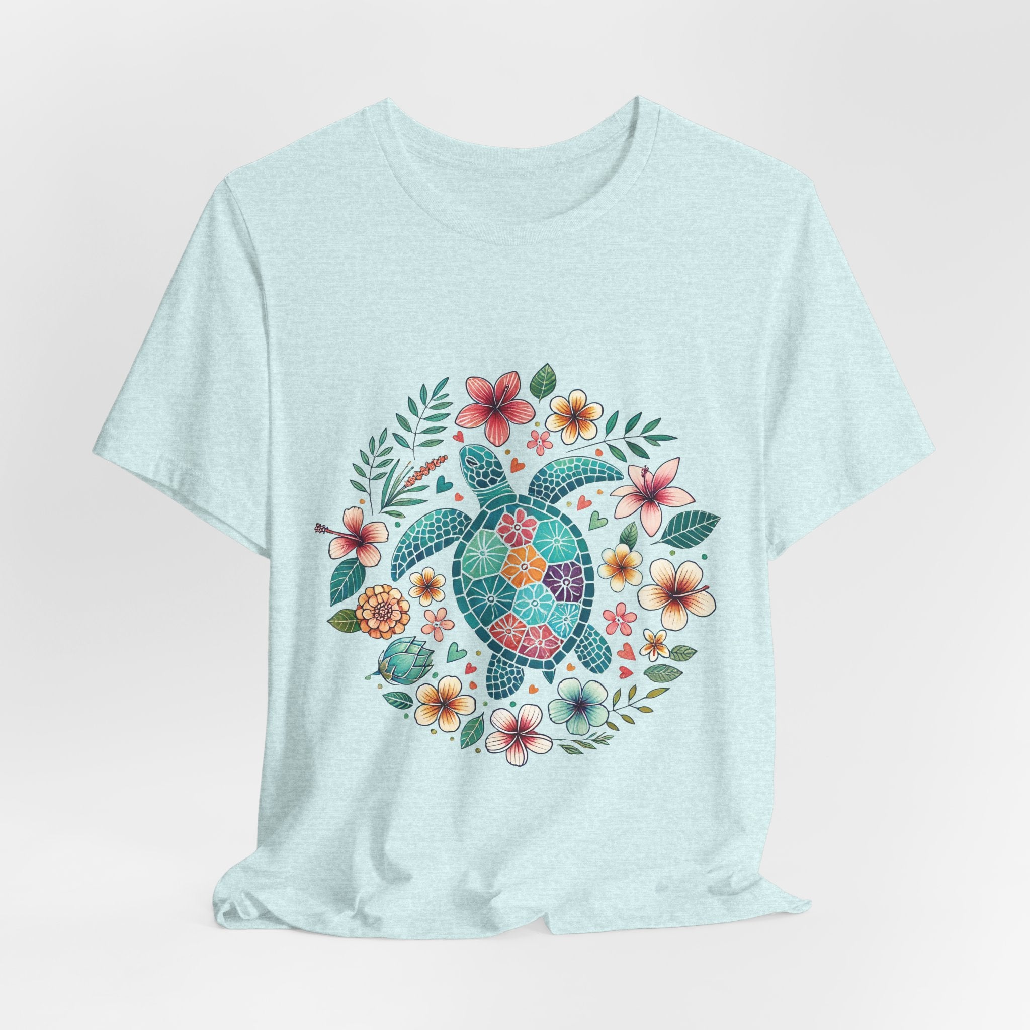 Floral Mosaic Sea Turtle T-Shirt — Tropical Beach Boho Tee