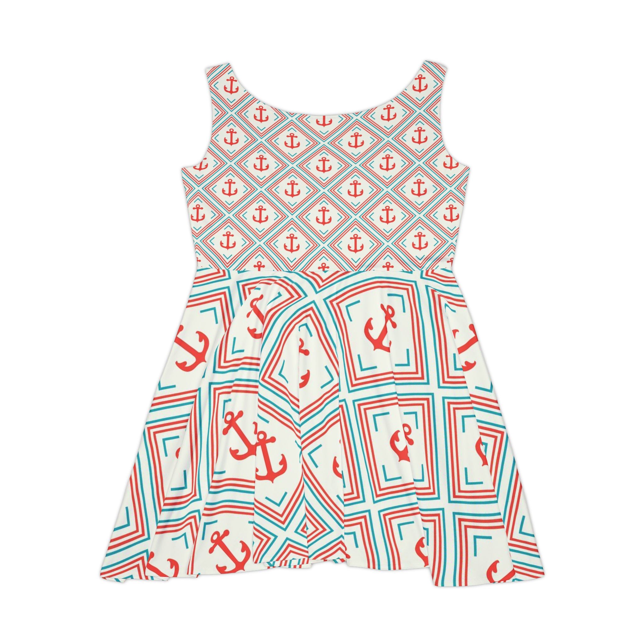 Anchor Print  Dress — Nautical Red & Teal Pattern