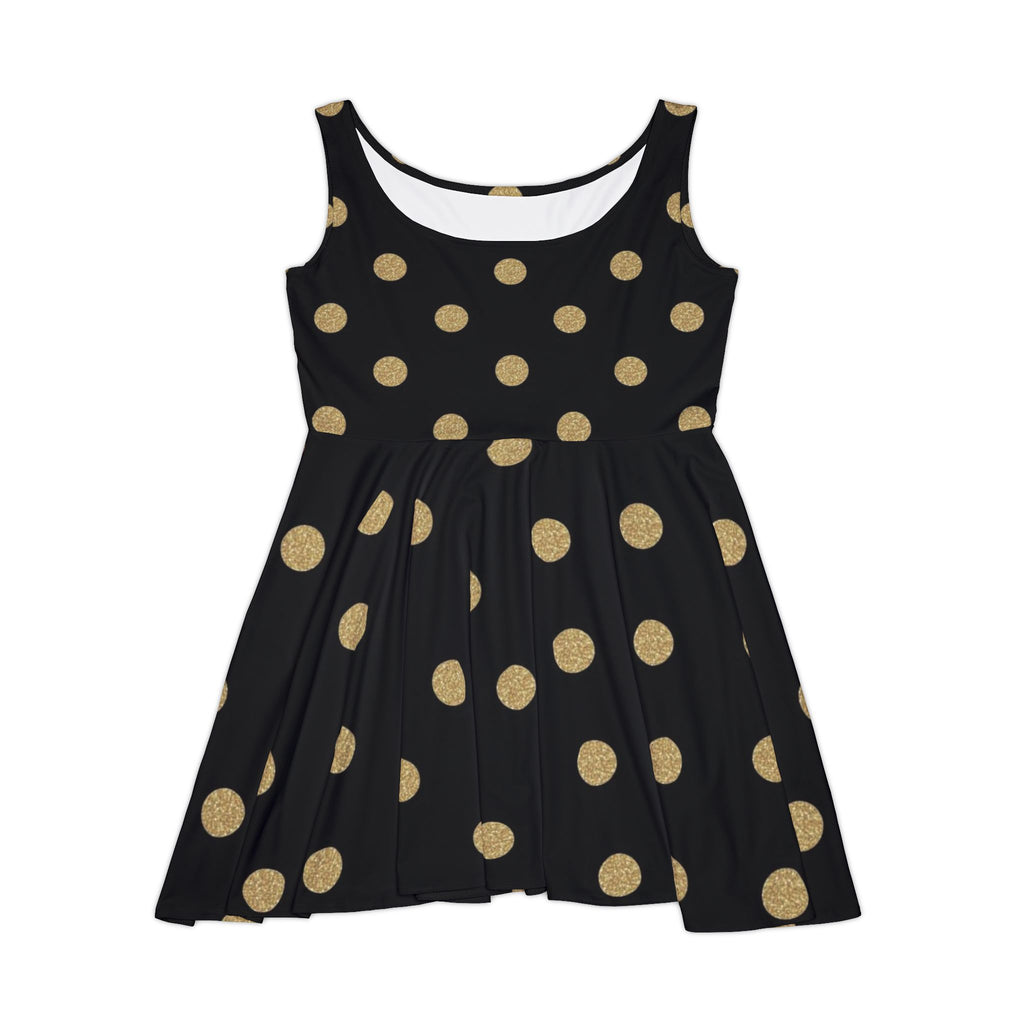 Black & Gold Polka Dot Skater Dress — Women's Retro Party Dress