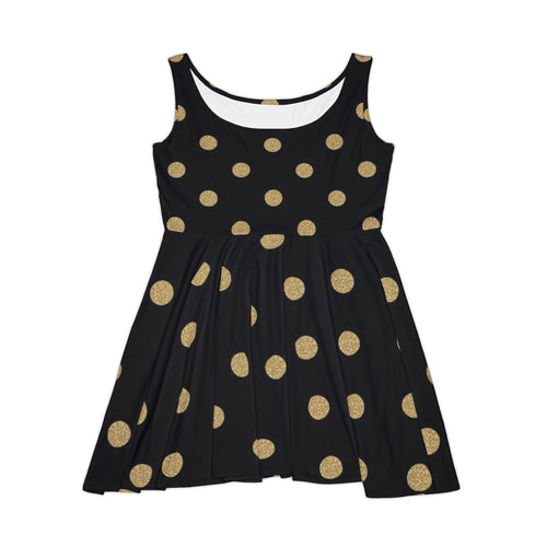 Black & Gold Polka Dot Skater Dress — Women's Retro Party Dress