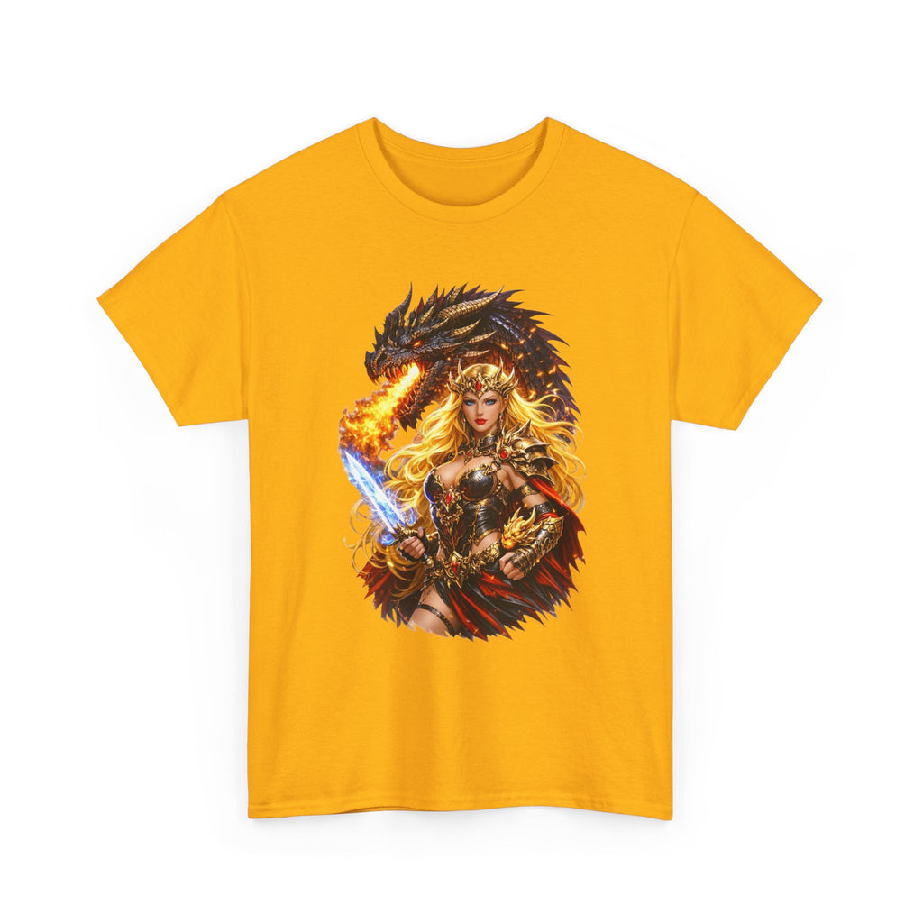 Fantasy Warrior  Fire born Goddess T-Shirt — Dragon & Sword Valkyrie Graphic Tee