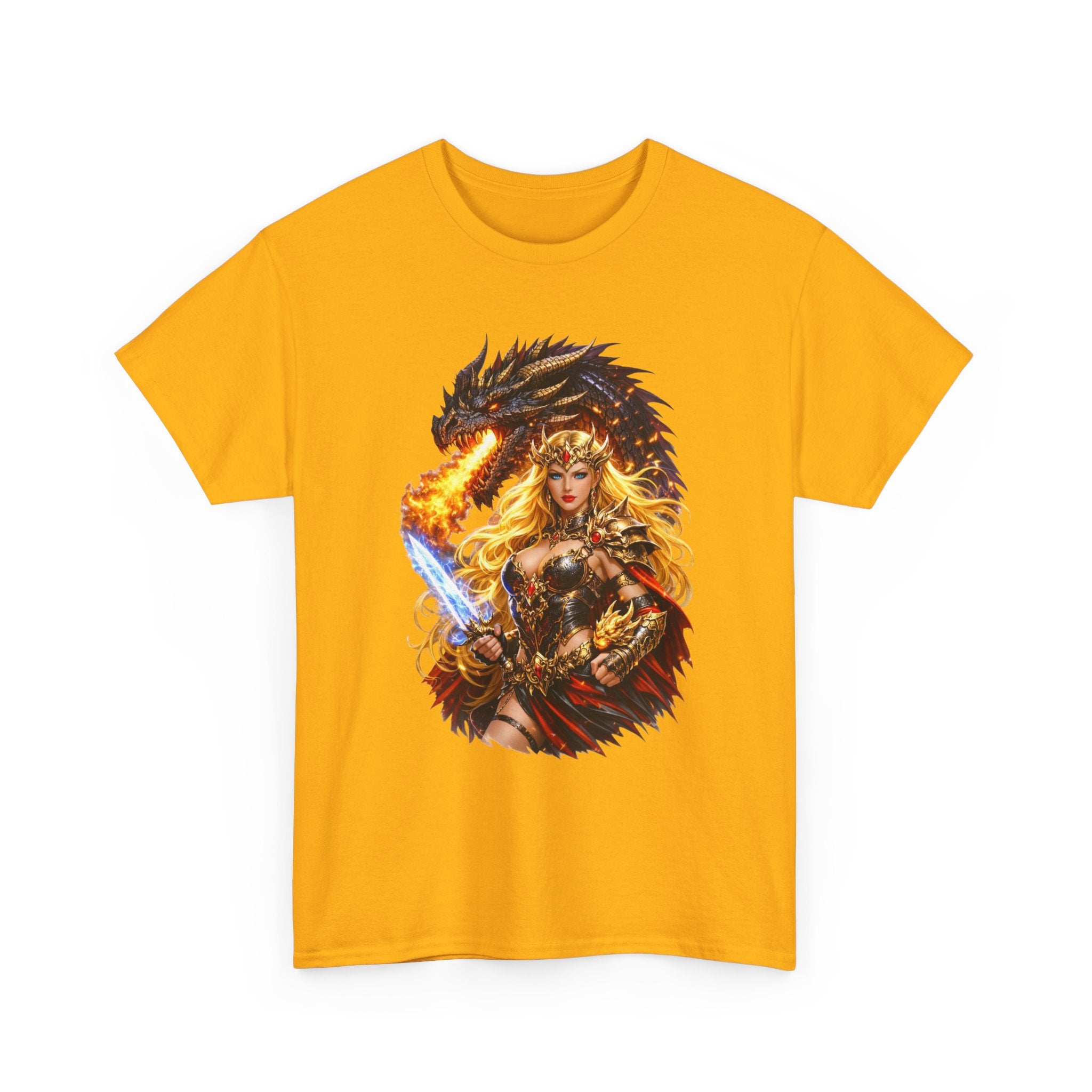 Fantasy Warrior  Fire born Goddess T-Shirt — Dragon & Sword Valkyrie Graphic Tee