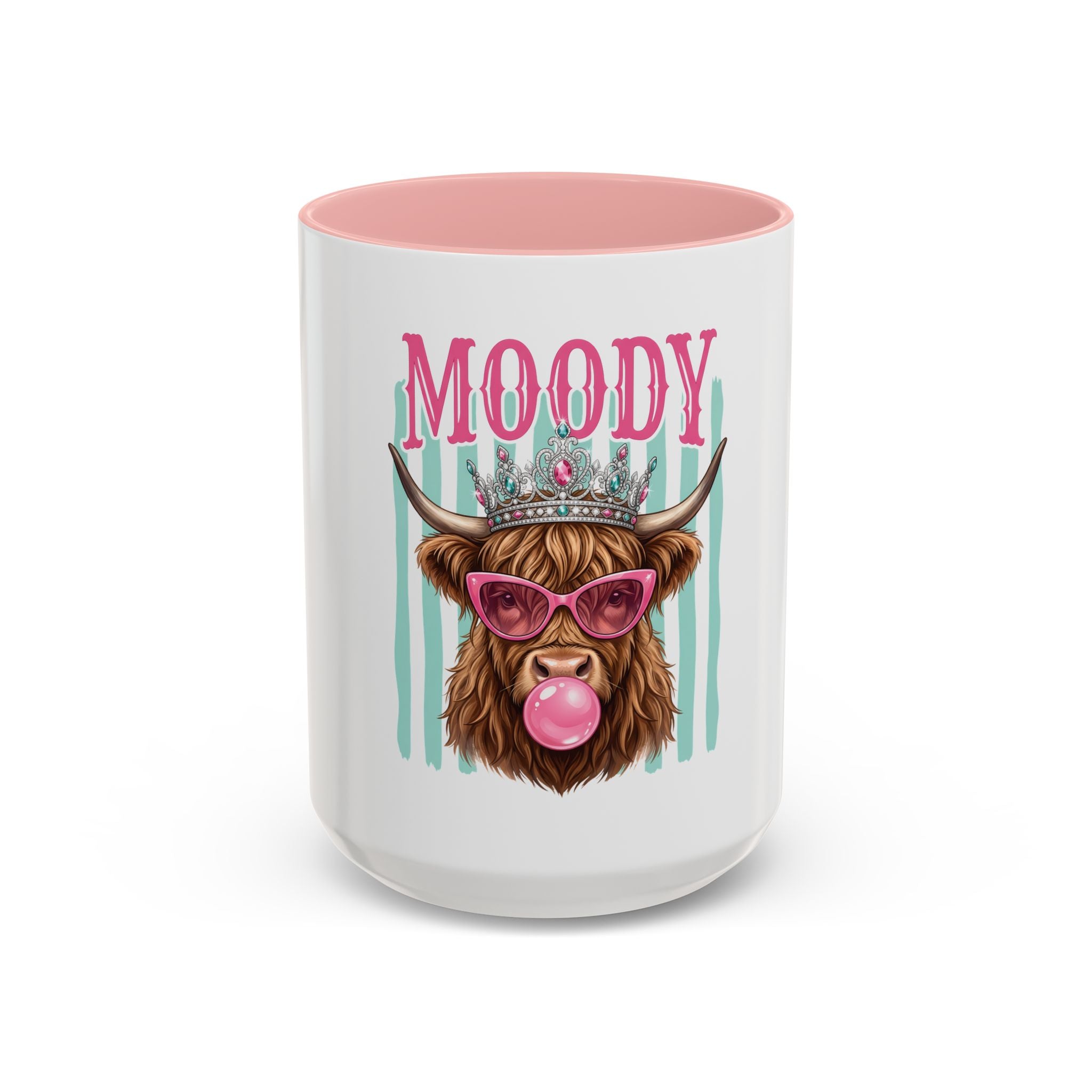 Moody Highland Cow Coffee Mug — Funny Crowned Cow with Bubblegum | Gift for Cow Lovers