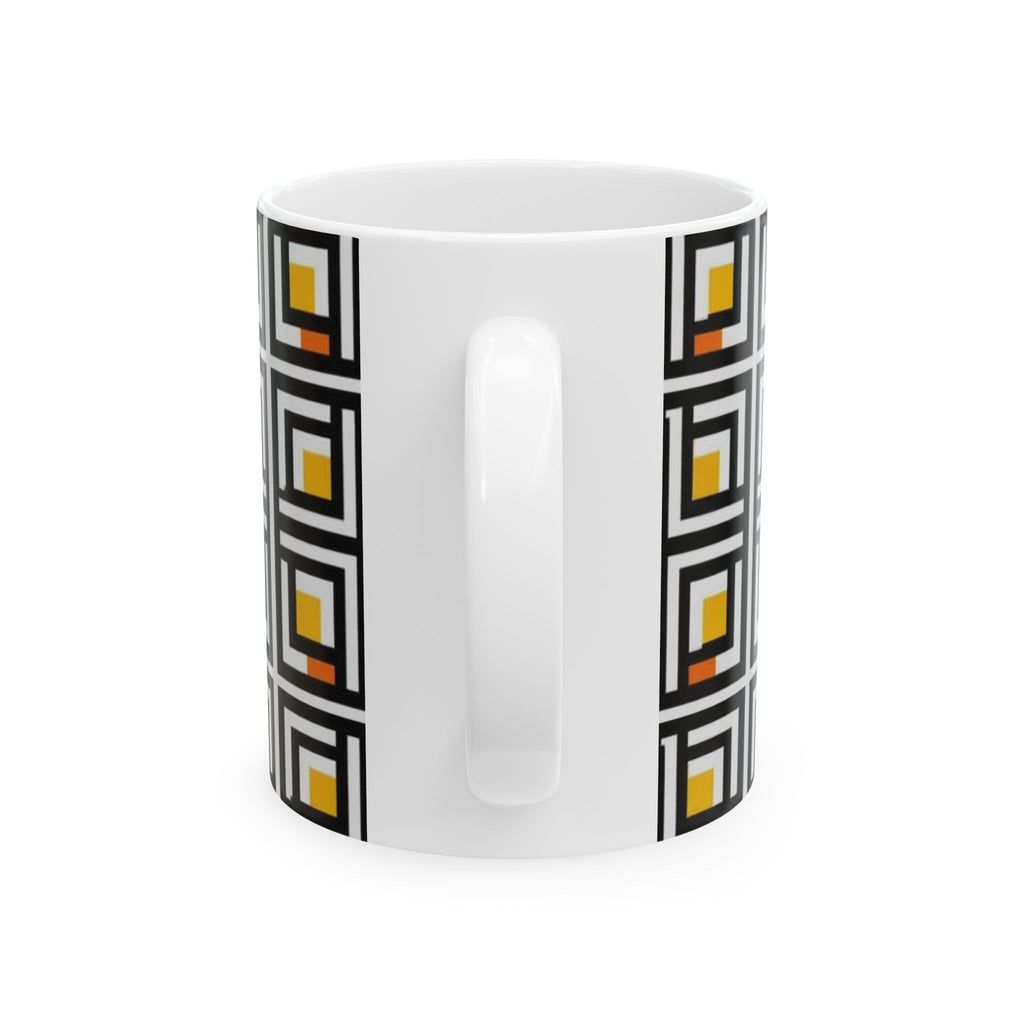 Vintage Elite Society Collection — Tile Ceramic Mug in Black, Yellow & Orange Pattern (11oz / 15oz)
