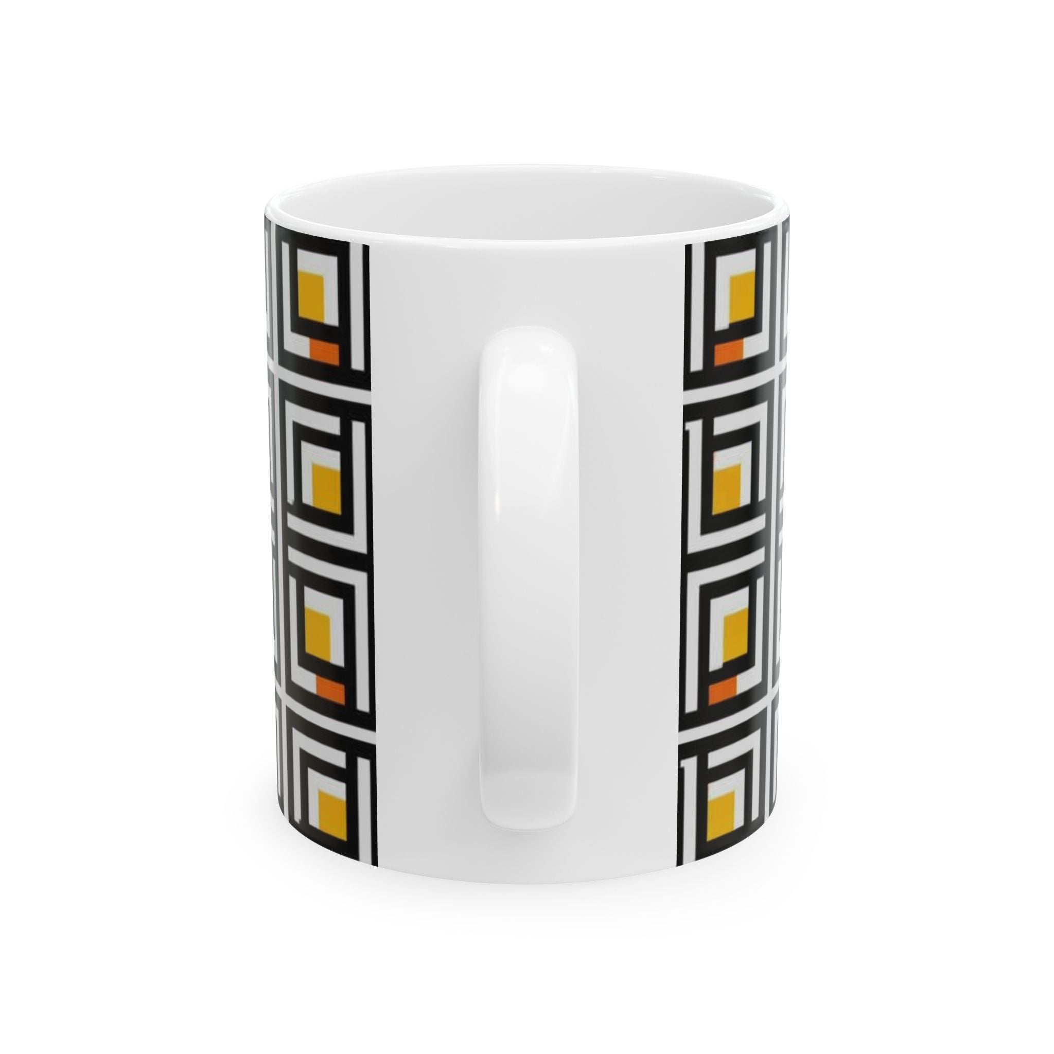 Vintage Elite Society Collection — Tile Ceramic Mug in Black, Yellow & Orange Pattern (11oz / 15oz)