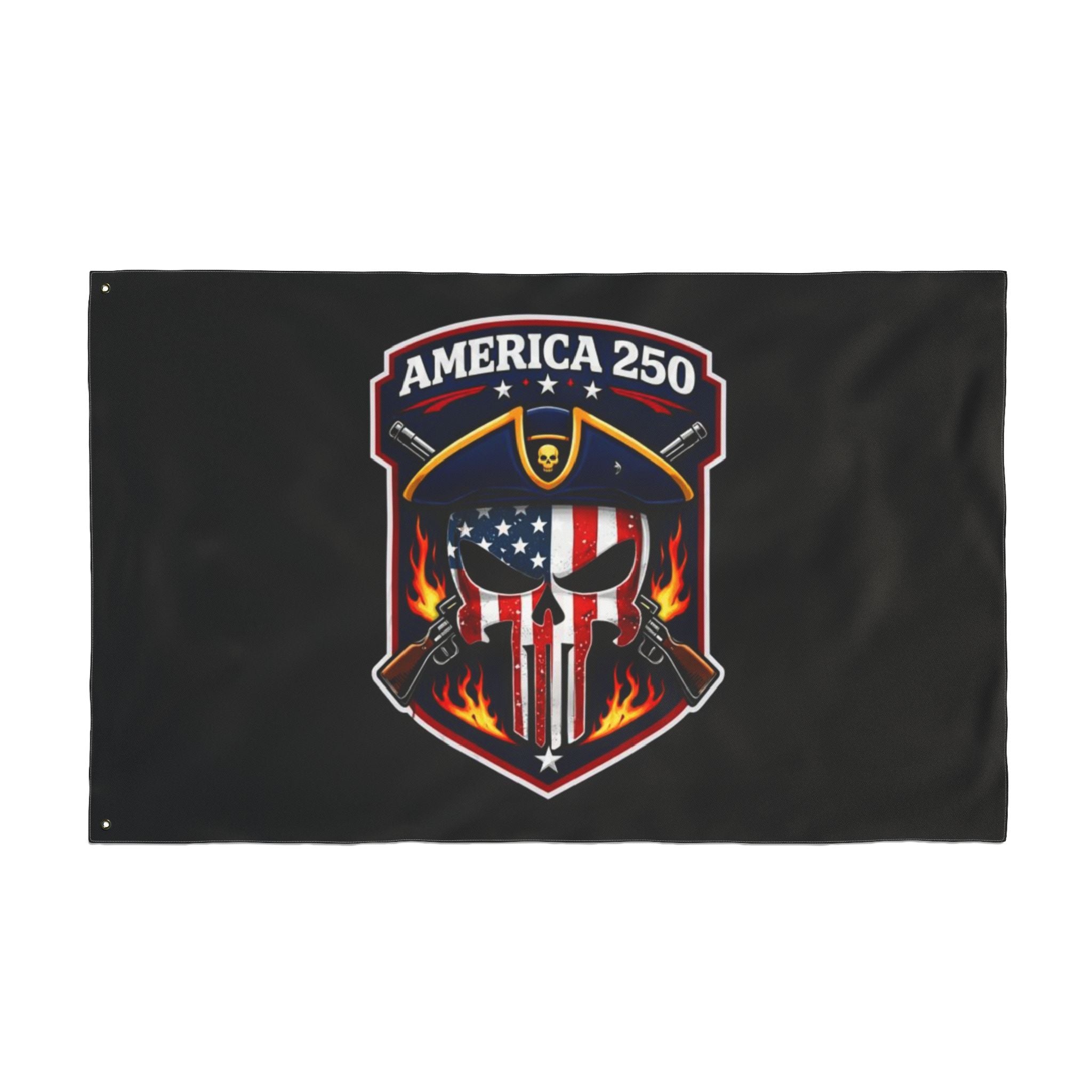 America 250 Skull Shield Flag - Double-Sided Patriotic Banner