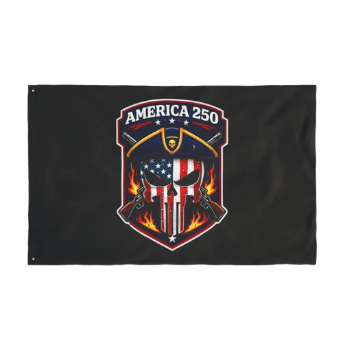America 250 Skull Shield Flag - Double-Sided Patriotic Banner