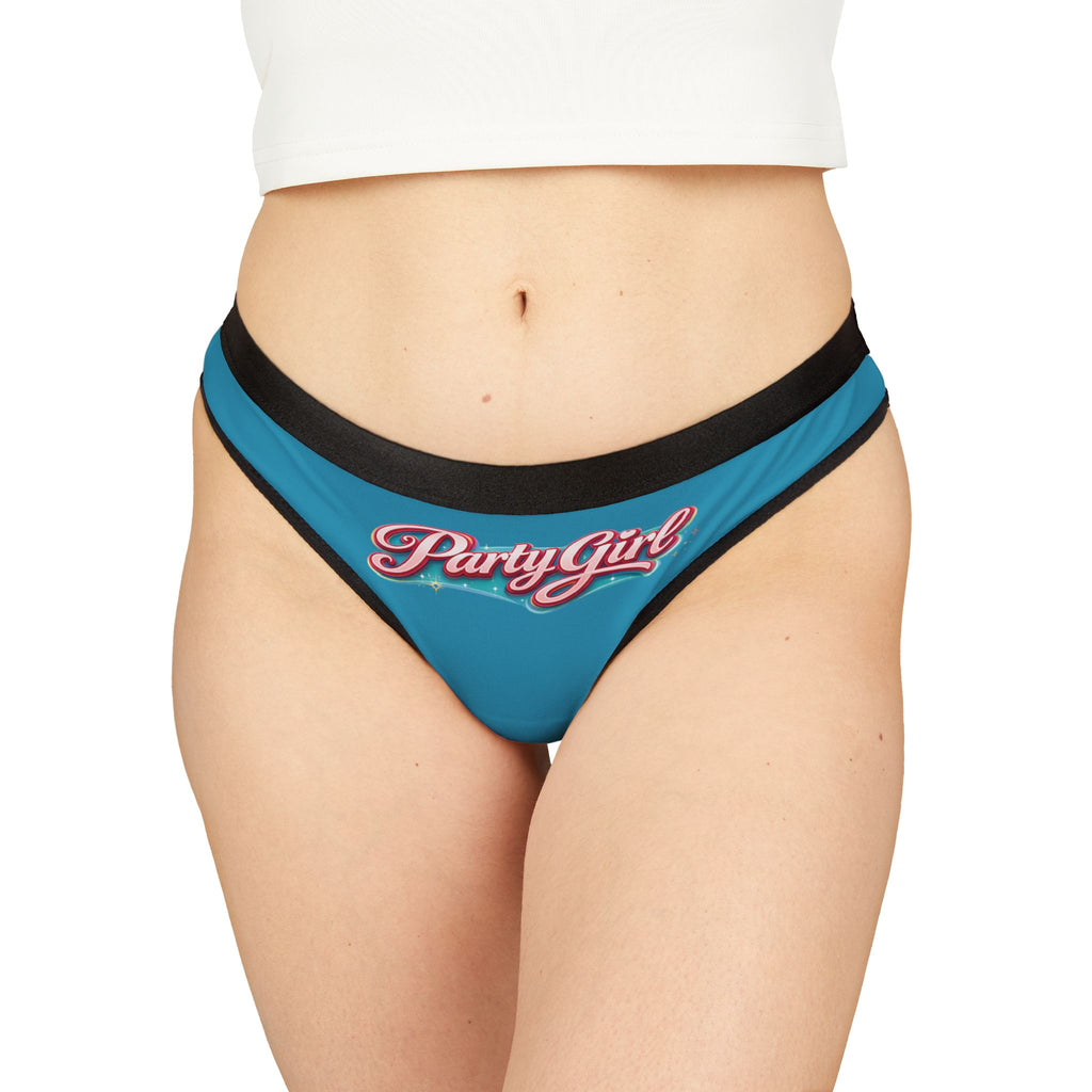 Party Girl Thong — Women's Blue Retro Script Bikini Panty