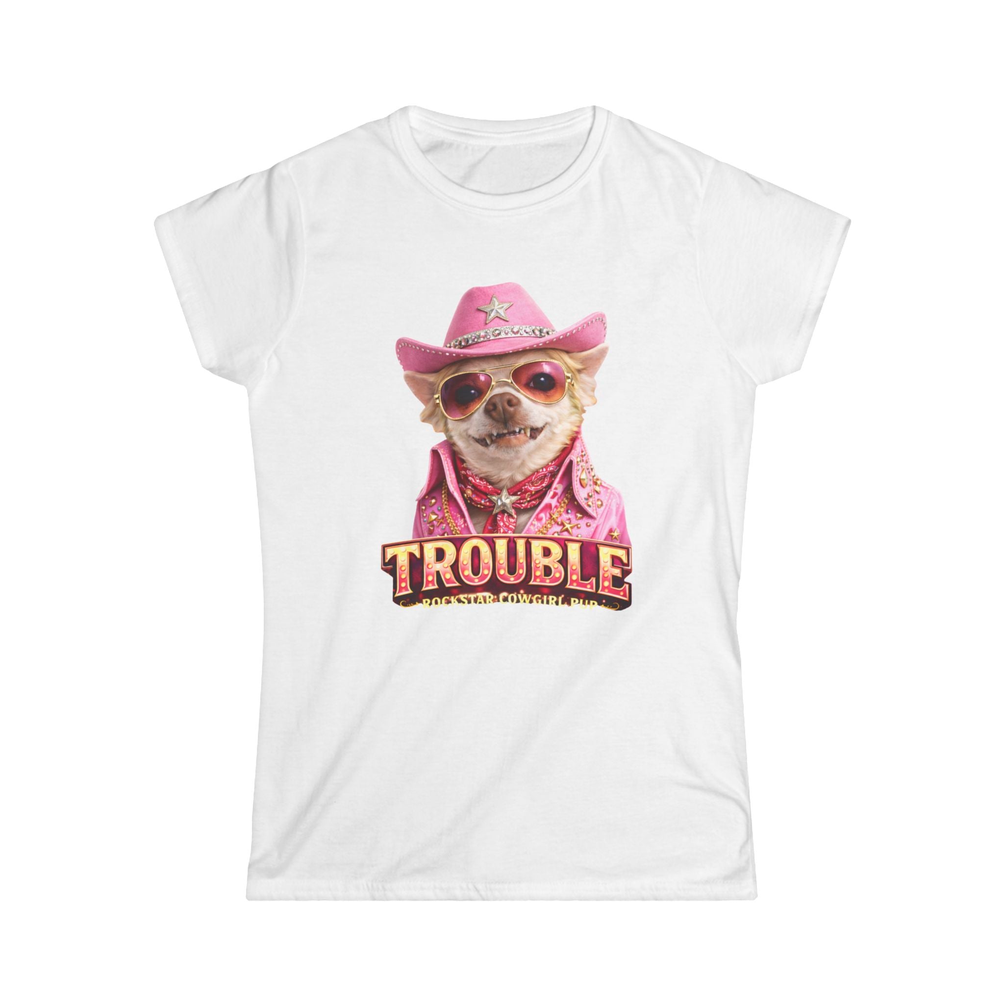 Trouble the Chihuahua Cowgirl T-Shirt — "COCO" Cute Rockin' Women's Tee