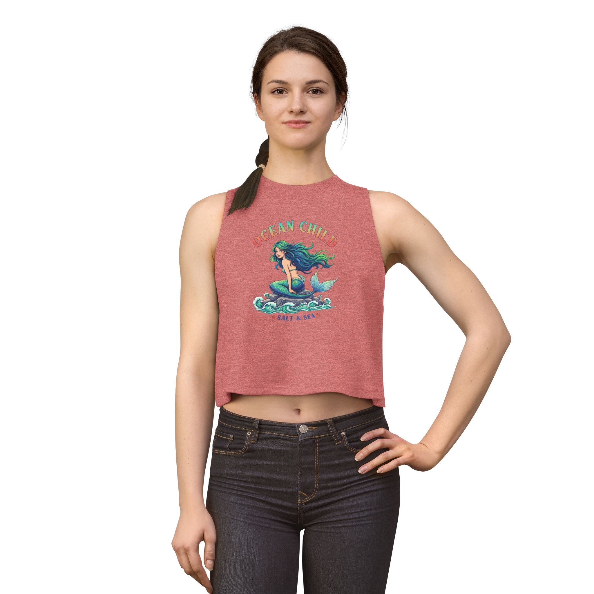 Ocean Child Mermaid Crop Top — Women's Beachy Graphic Tank (Salt & Sea)