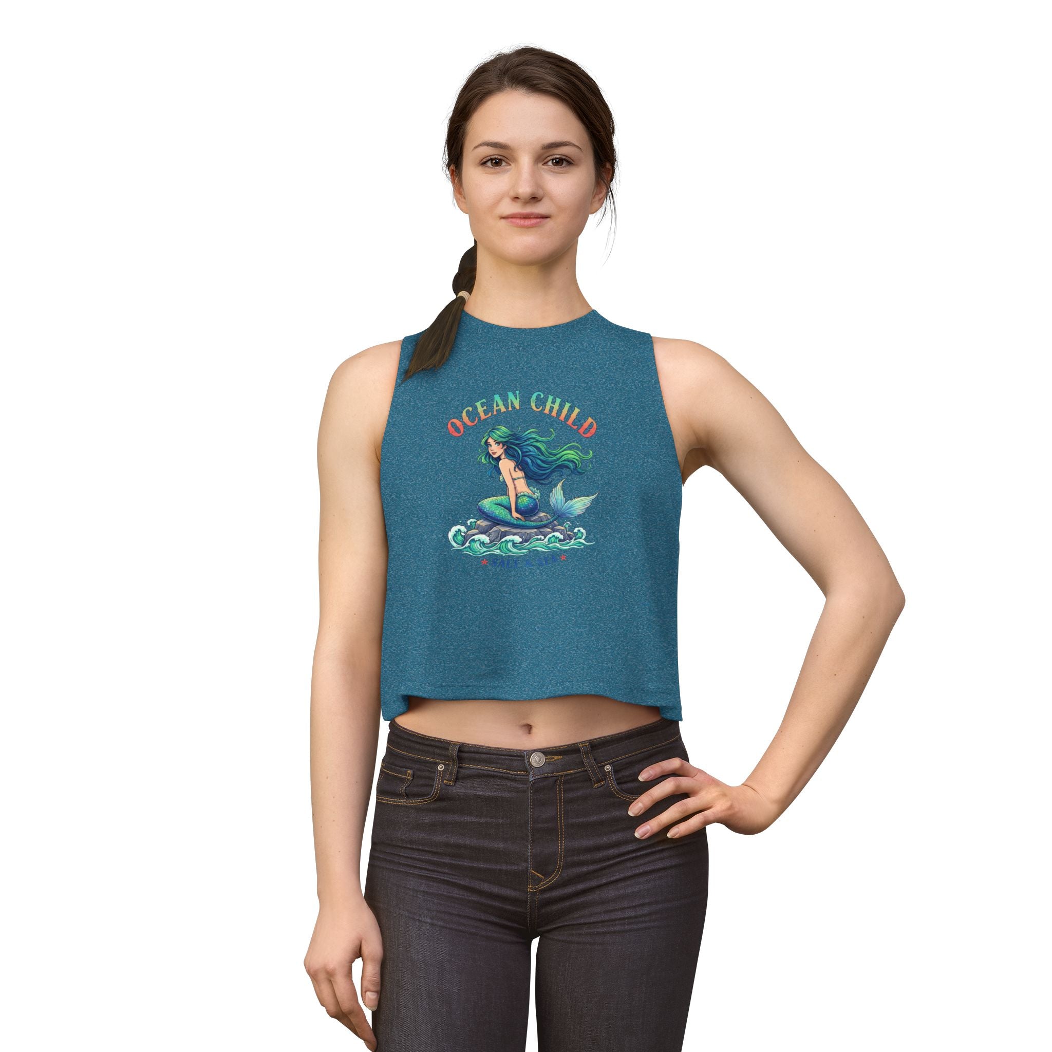 Ocean Child Mermaid Crop Top — Women's Beachy Graphic Tank (Salt & Sea)