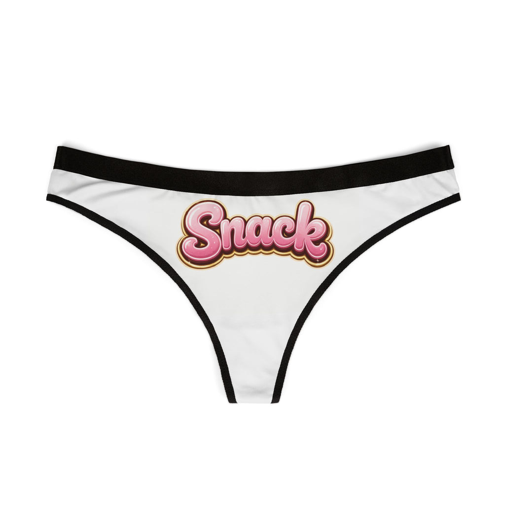 Women's Thong — "Snack" Retro Pink Script Printed Bikini Panty