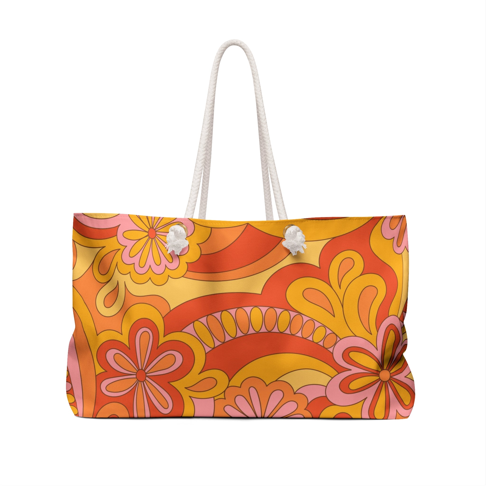 Retro Floral Weekender Bag - 70s Boho Travel Tote