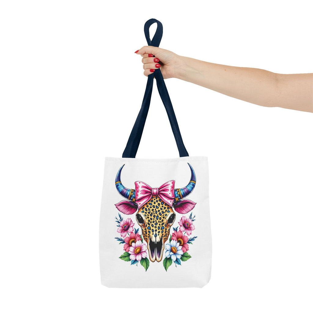 Cow Skull Floral Tote Bag — Colorful Western Chic with Pink Bow