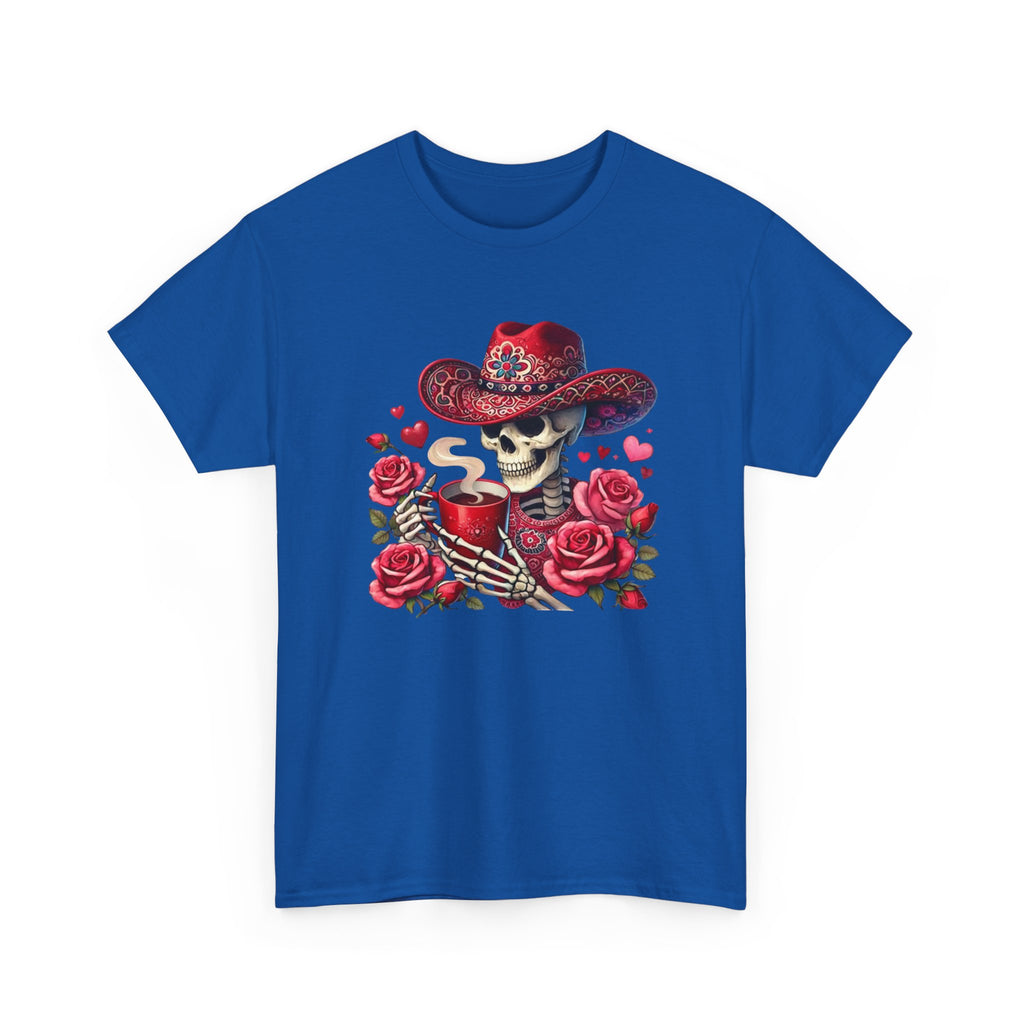 Skeleton Cowboy Western Skull Tee — Roses & Coffee Lovers Graphic T-Shirt  Trendy Skull
