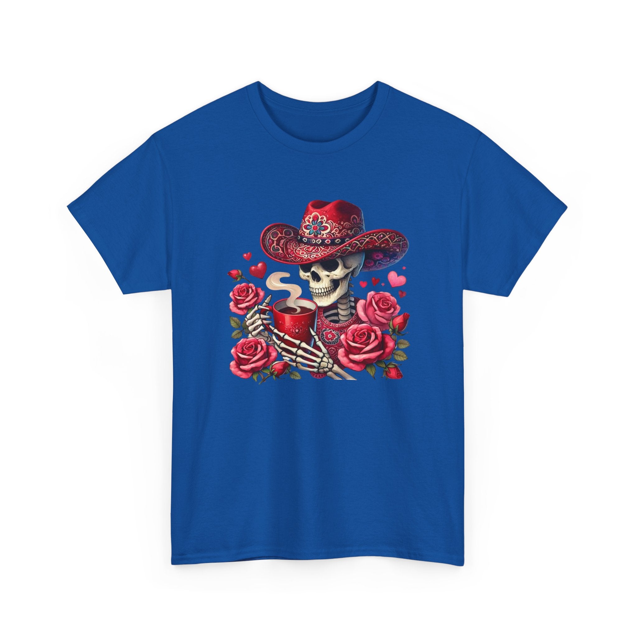 Skeleton Cowboy Western Skull Tee — Roses & Coffee Lovers Graphic T-Shirt  Trendy Skull