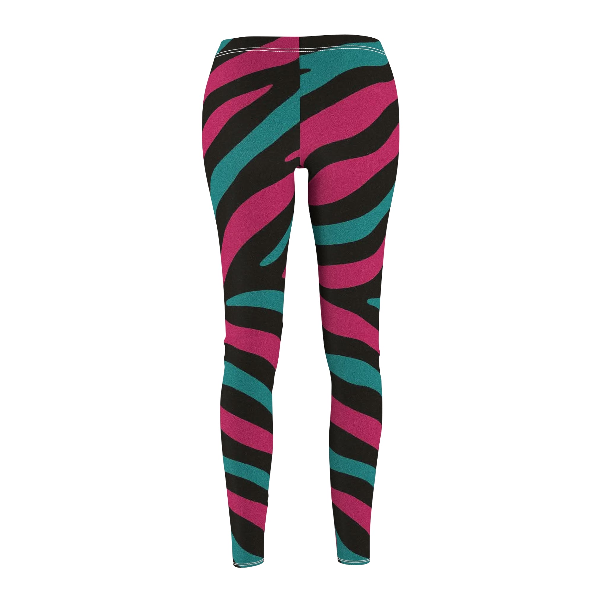 Zebra Stripe Colorblock Leggings — Pink & Teal Animal Print Women's Leggings
