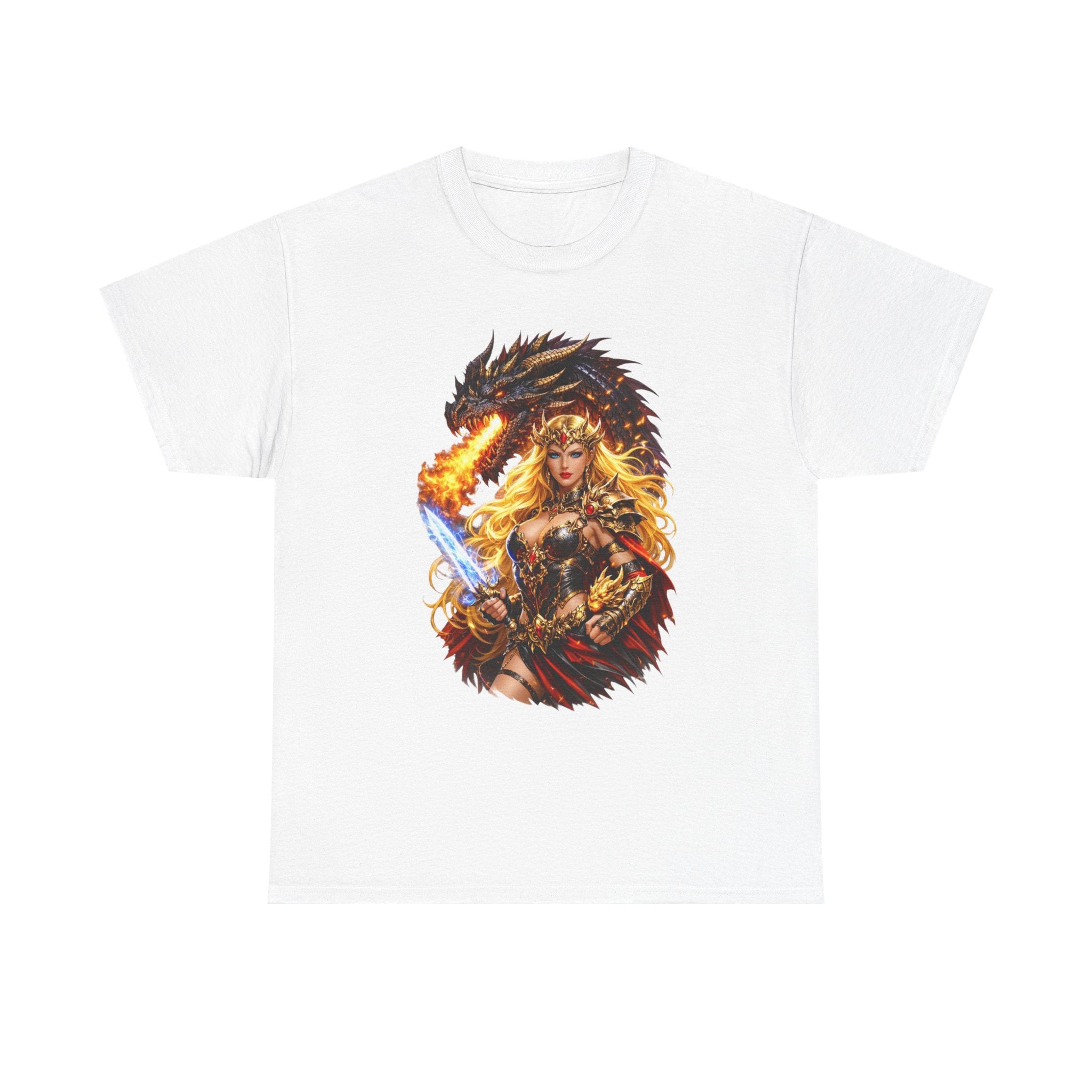 Fantasy Warrior  Fire born Goddess T-Shirt — Dragon & Sword Valkyrie Graphic Tee