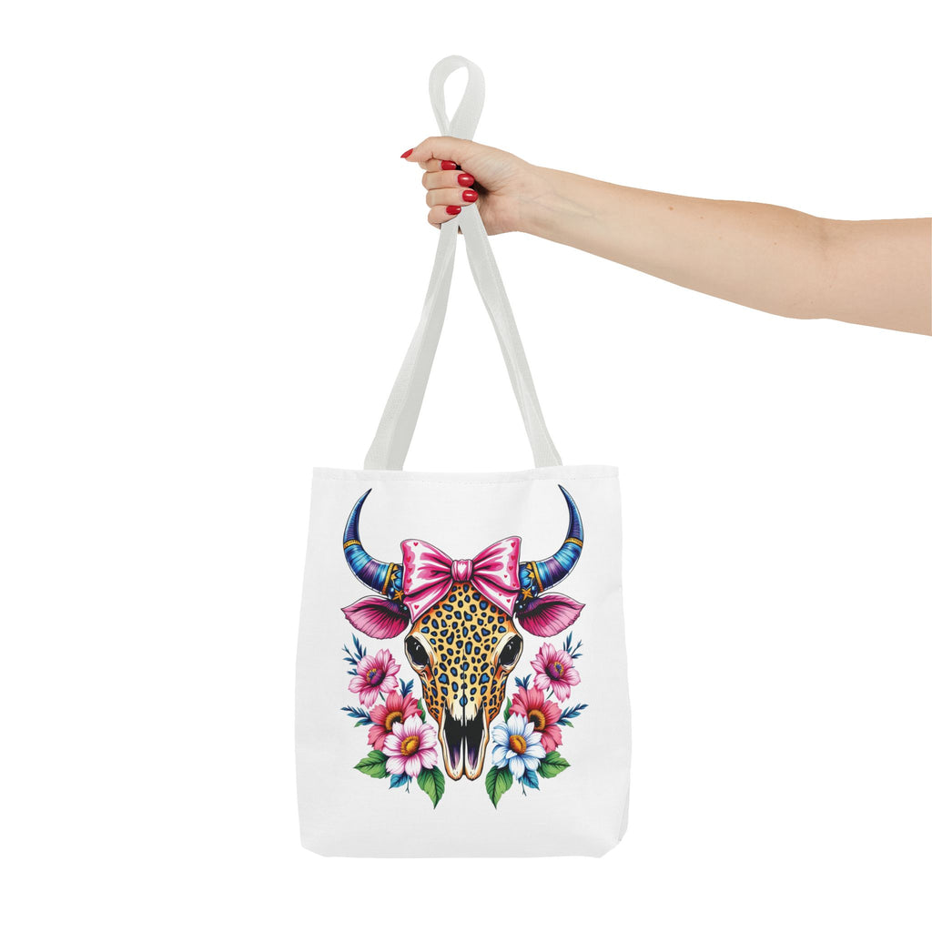 Cow Skull Floral Tote Bag — Colorful Western Chic with Pink Bow