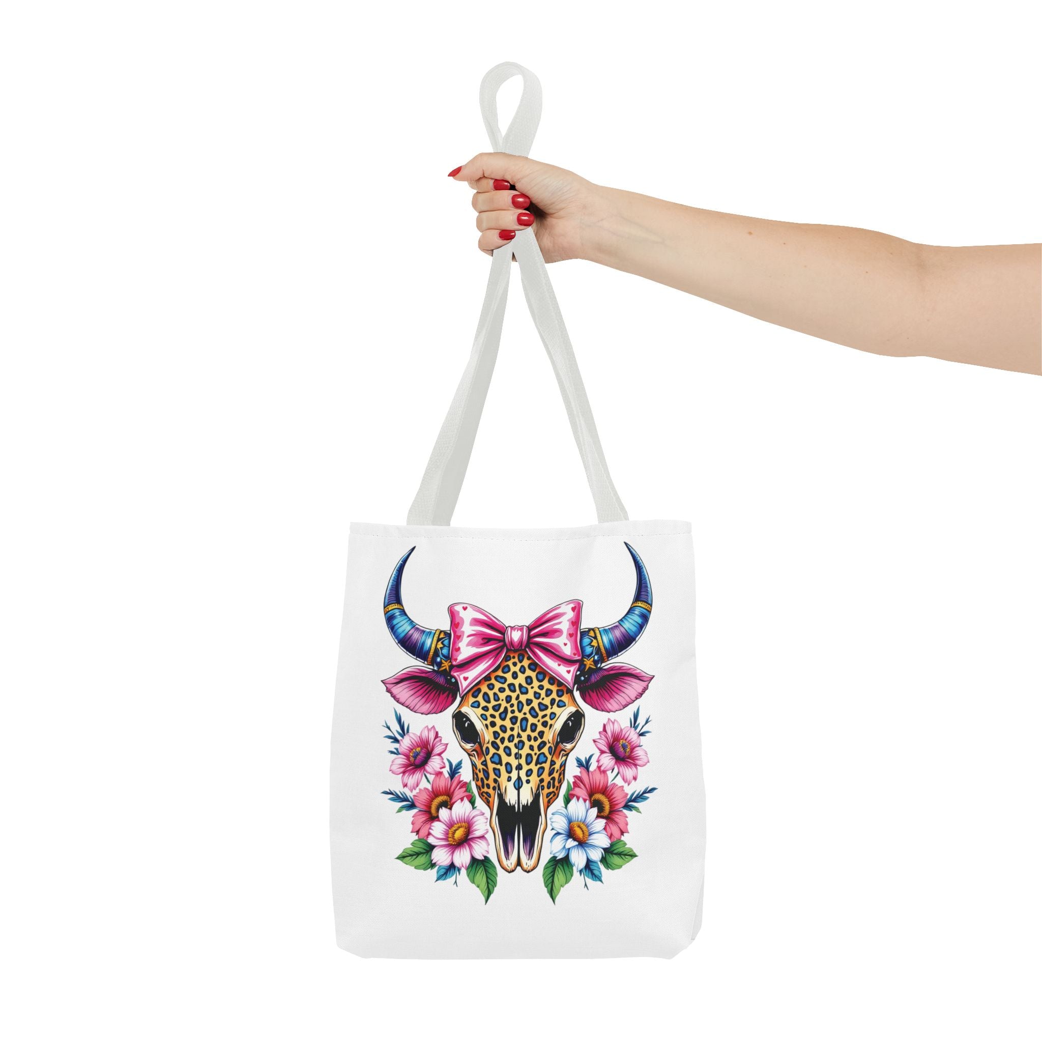 Cow Skull Floral Tote Bag — Colorful Western Chic with Pink Bow
