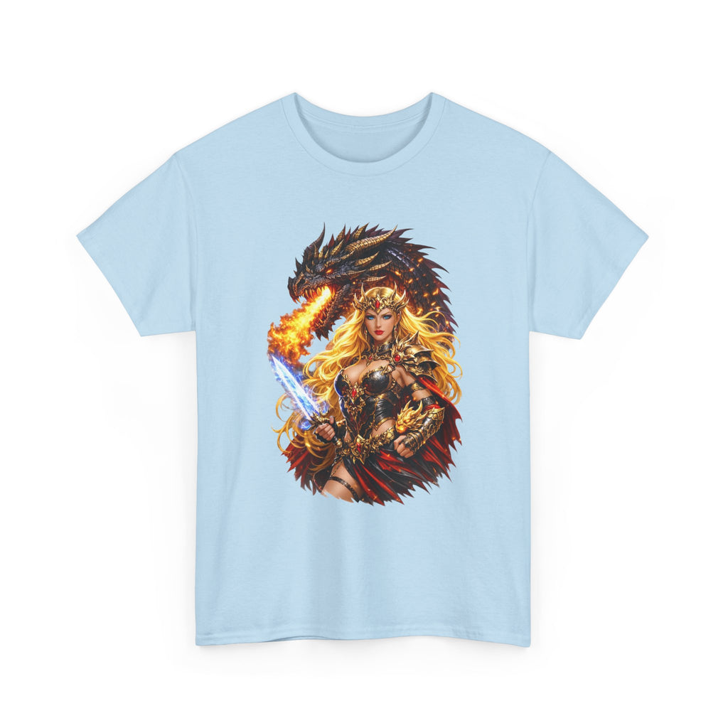 Fantasy Warrior  Fire born Goddess T-Shirt — Dragon & Sword Valkyrie Graphic Tee