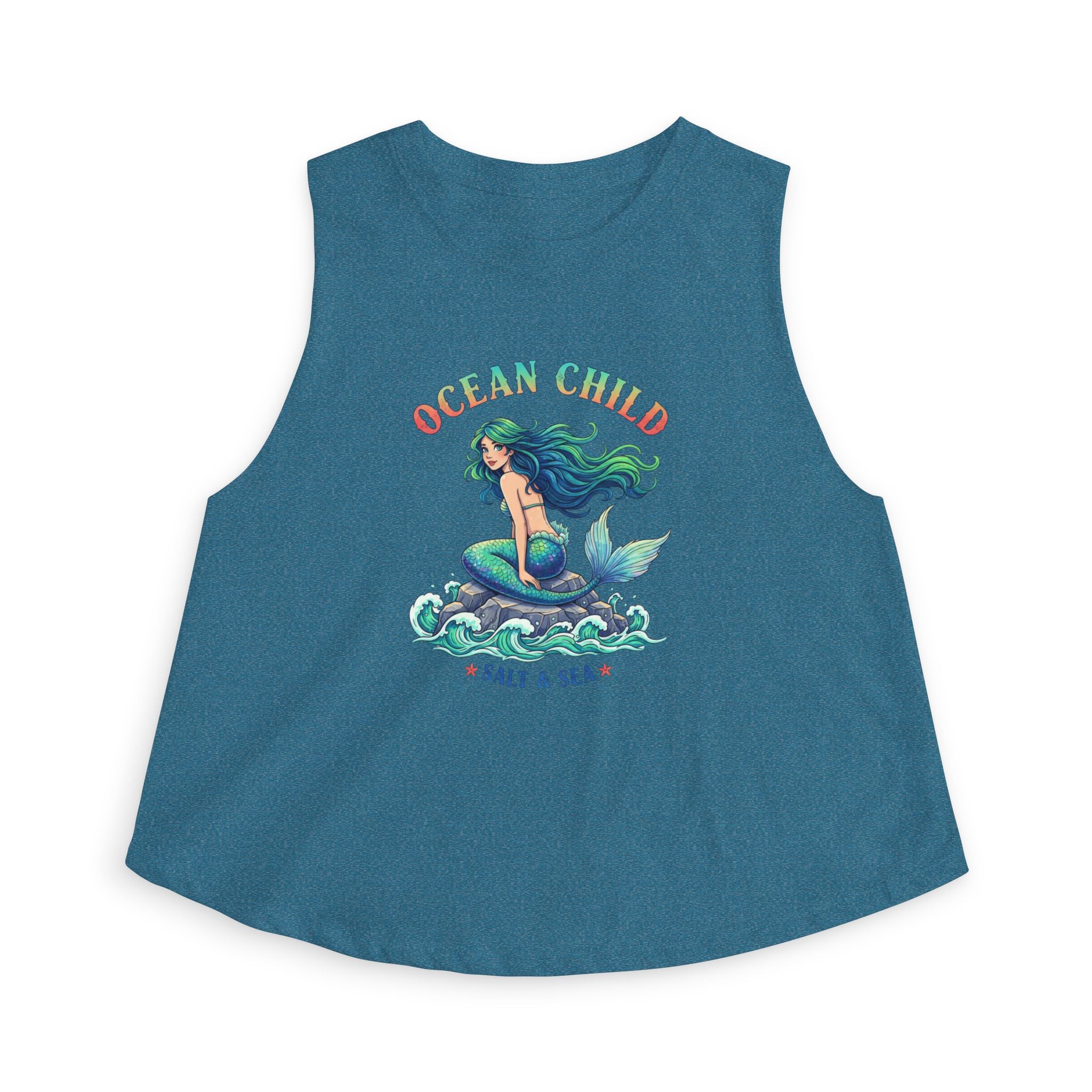 Ocean Child Mermaid Crop Top — Women's Beachy Graphic Tank (Salt & Sea)