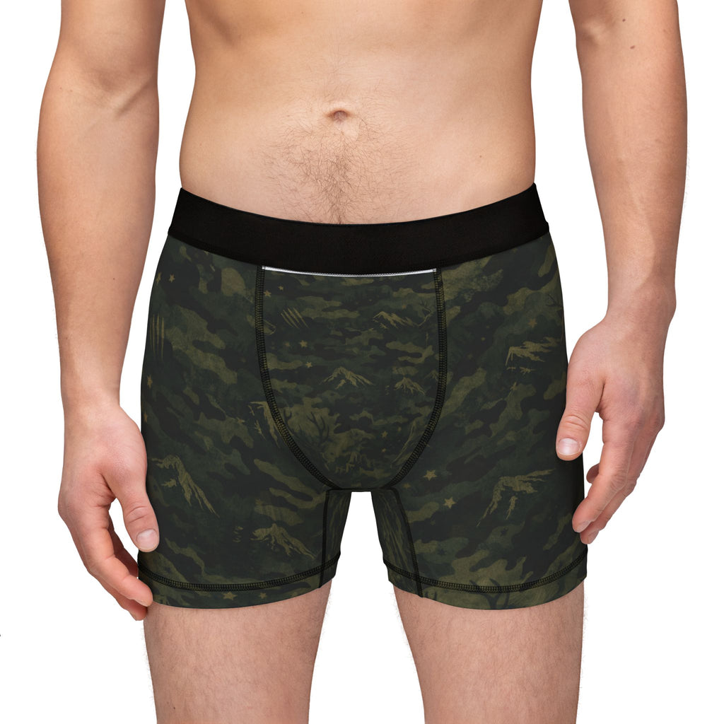 Mens Modern Woodland Camouflage Men's Boxer Shorts — Olive Camo All-Over Print
