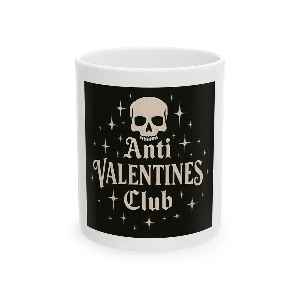 Anti Valentines Club Ceramic Mug — Gothic Skull Coffee Cup (11oz & 15oz)