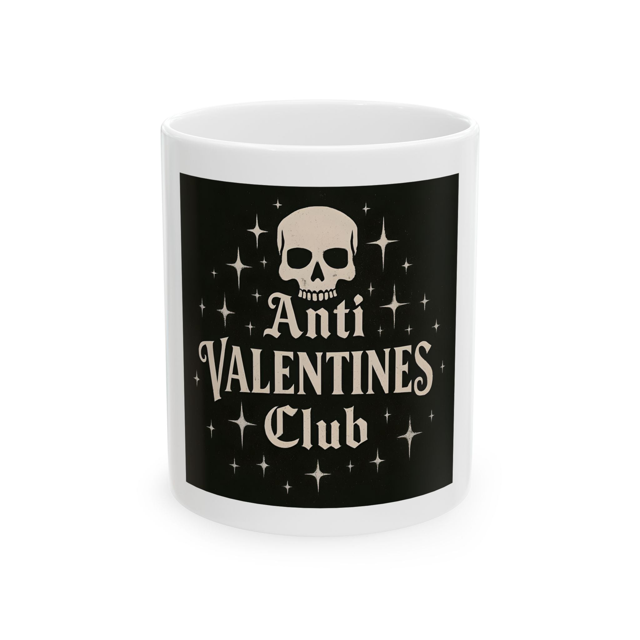 Anti Valentines Club Ceramic Mug — Gothic Skull Coffee Cup (11oz & 15oz)