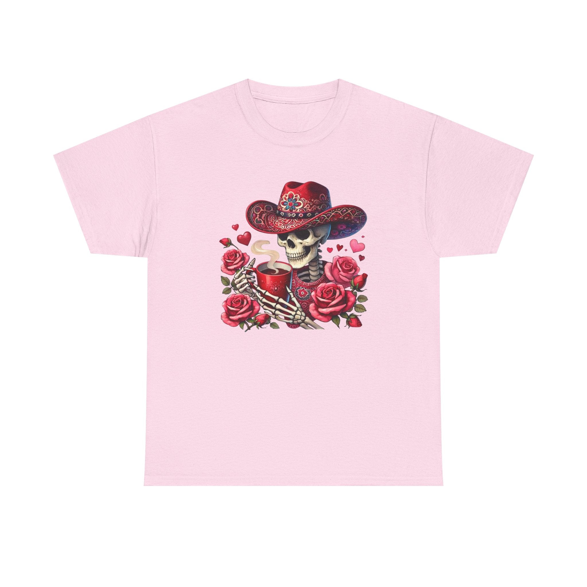 Skeleton Cowboy Western Skull Tee — Roses & Coffee Lovers Graphic T-Shirt  Trendy Skull