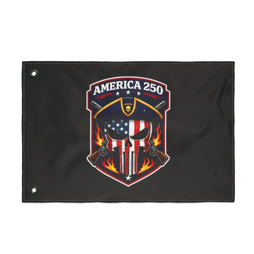 America 250 Skull Shield Flag - Double-Sided Patriotic Banner