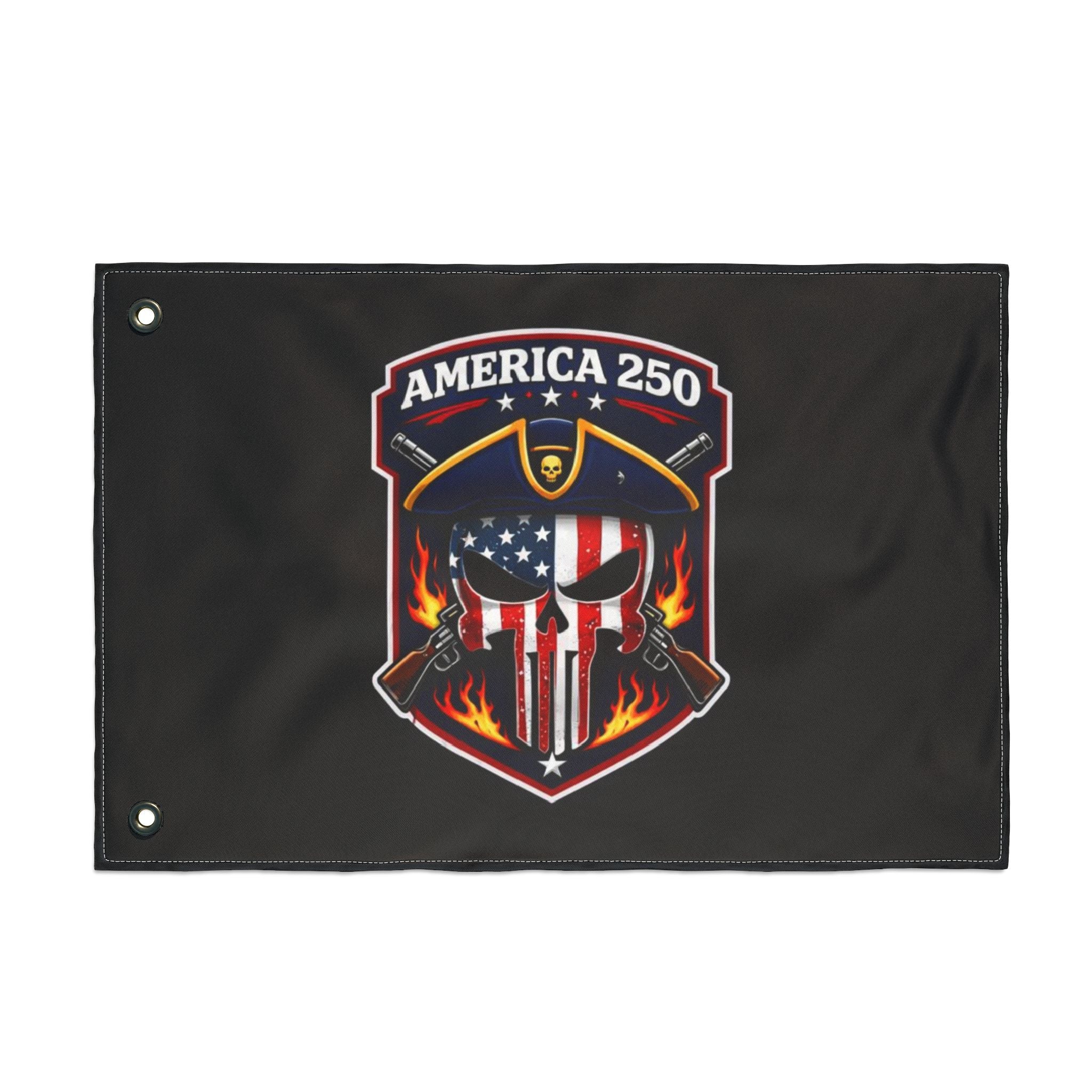 America 250 Skull Shield Flag - Double-Sided Patriotic Banner