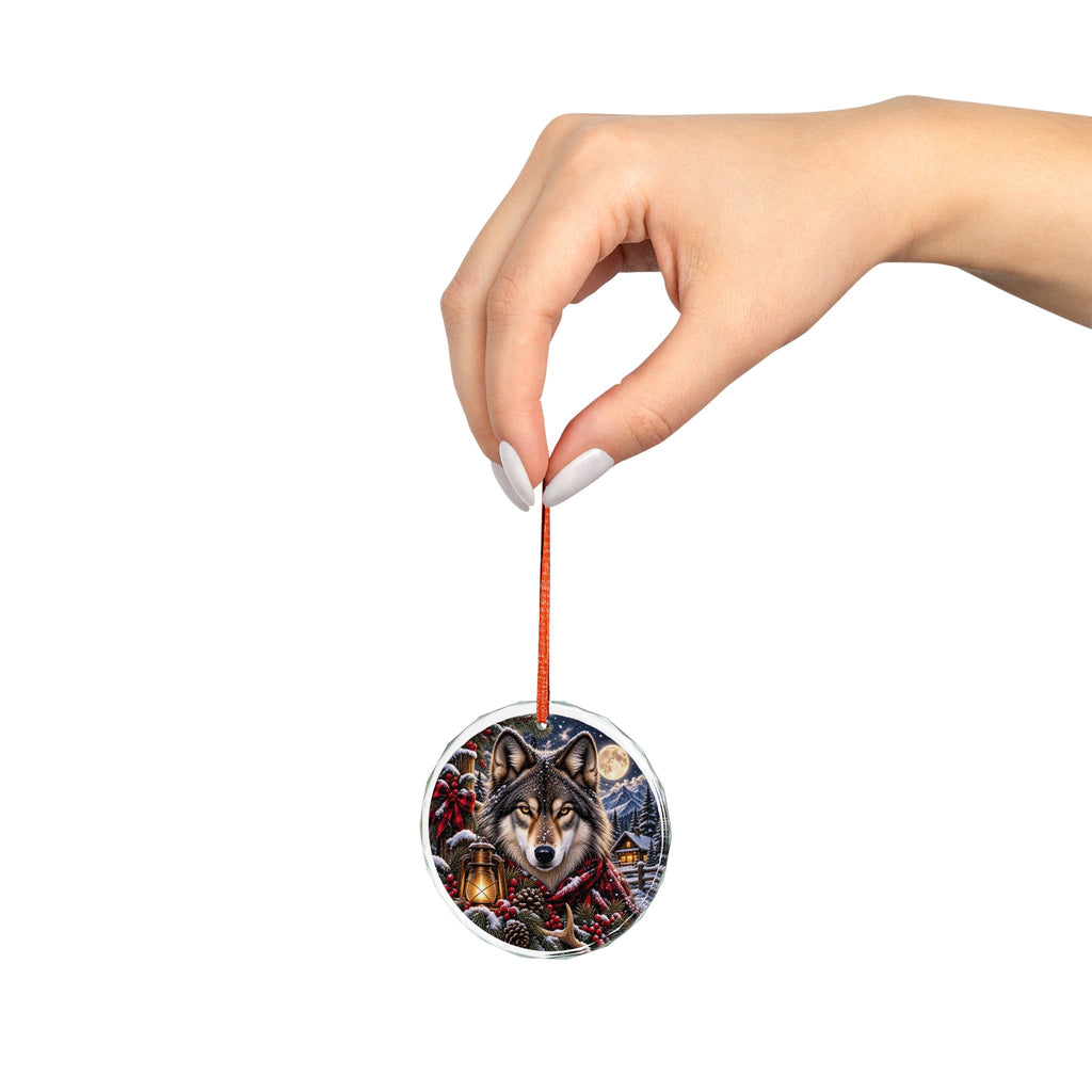 Wolf Winter Glass Ornament  Rustic Woodland Holiday Decoration
