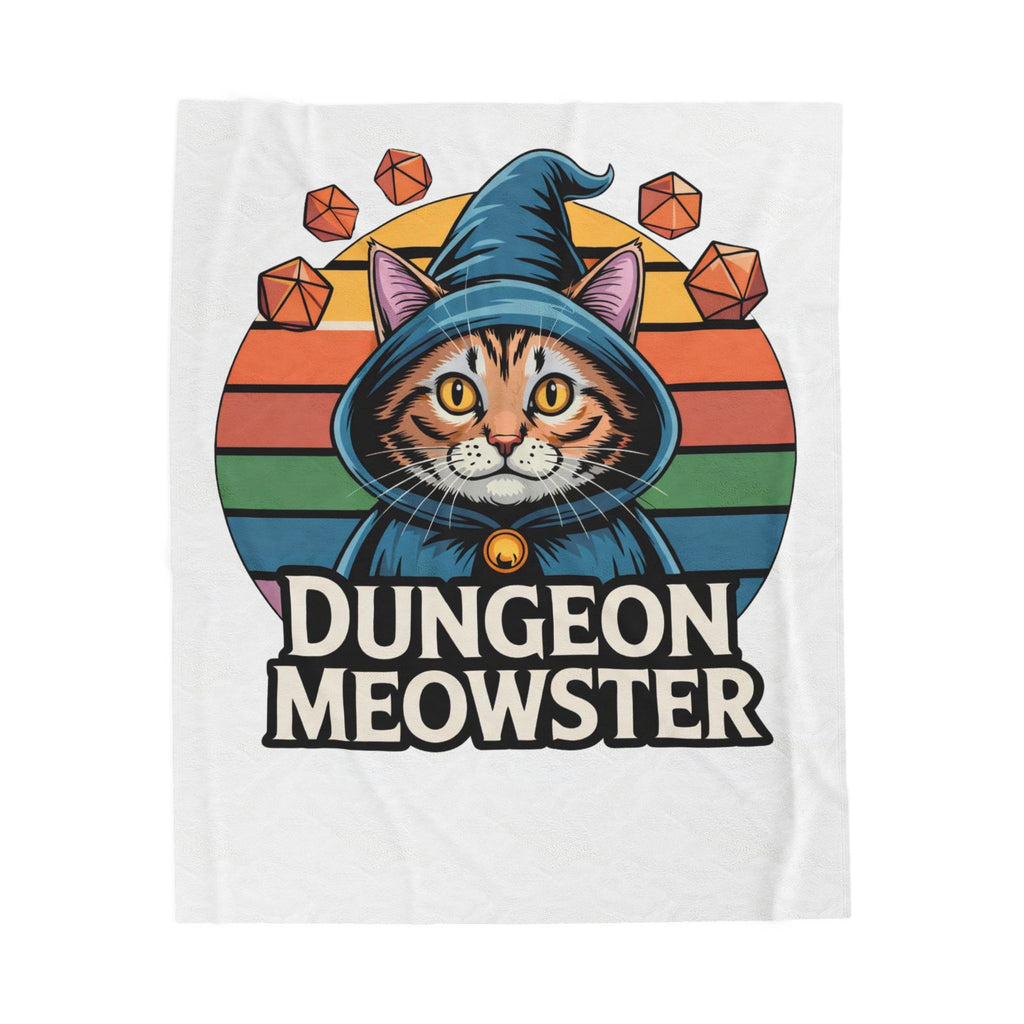 Dungeon Meowster Velveteen Plush Blanket — Cute Wizard Cat Throw for Gamers