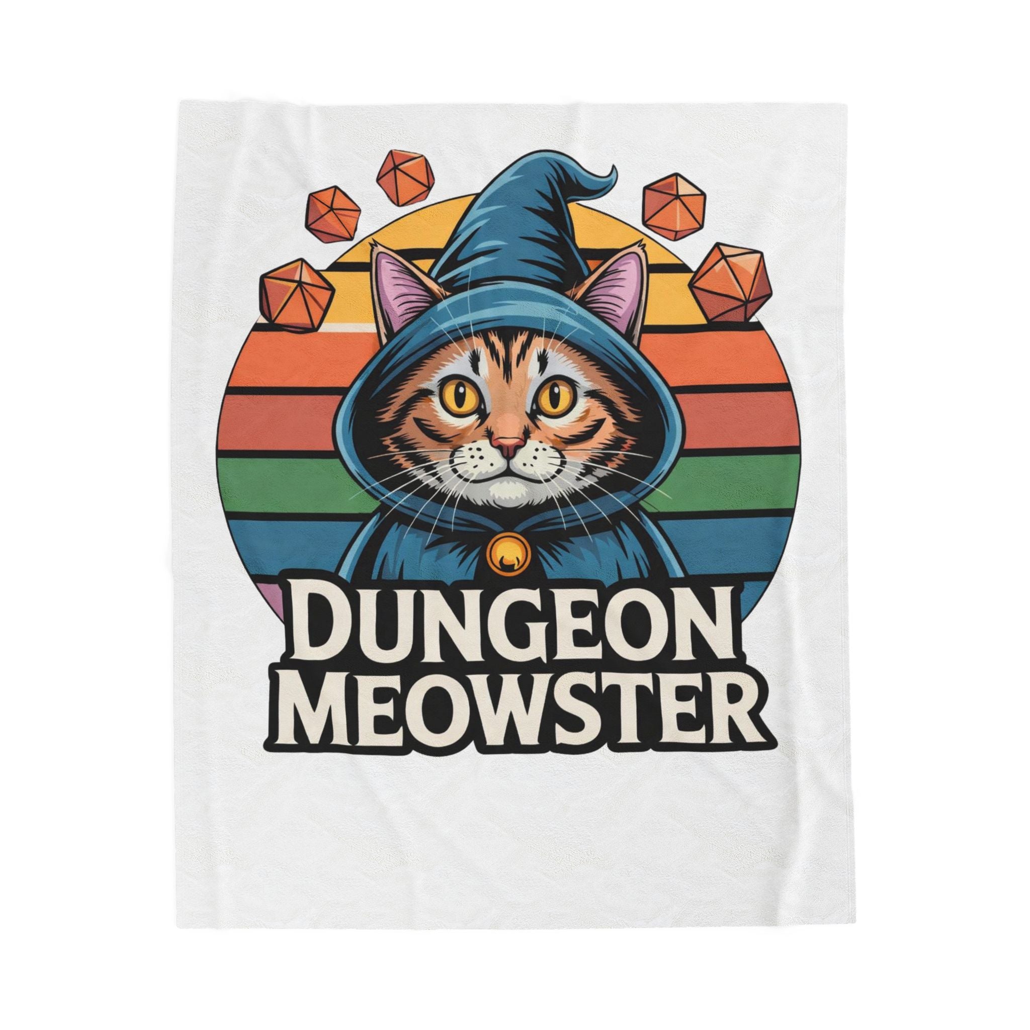 Dungeon Meowster Velveteen Plush Blanket — Cute Wizard Cat Throw for Gamers