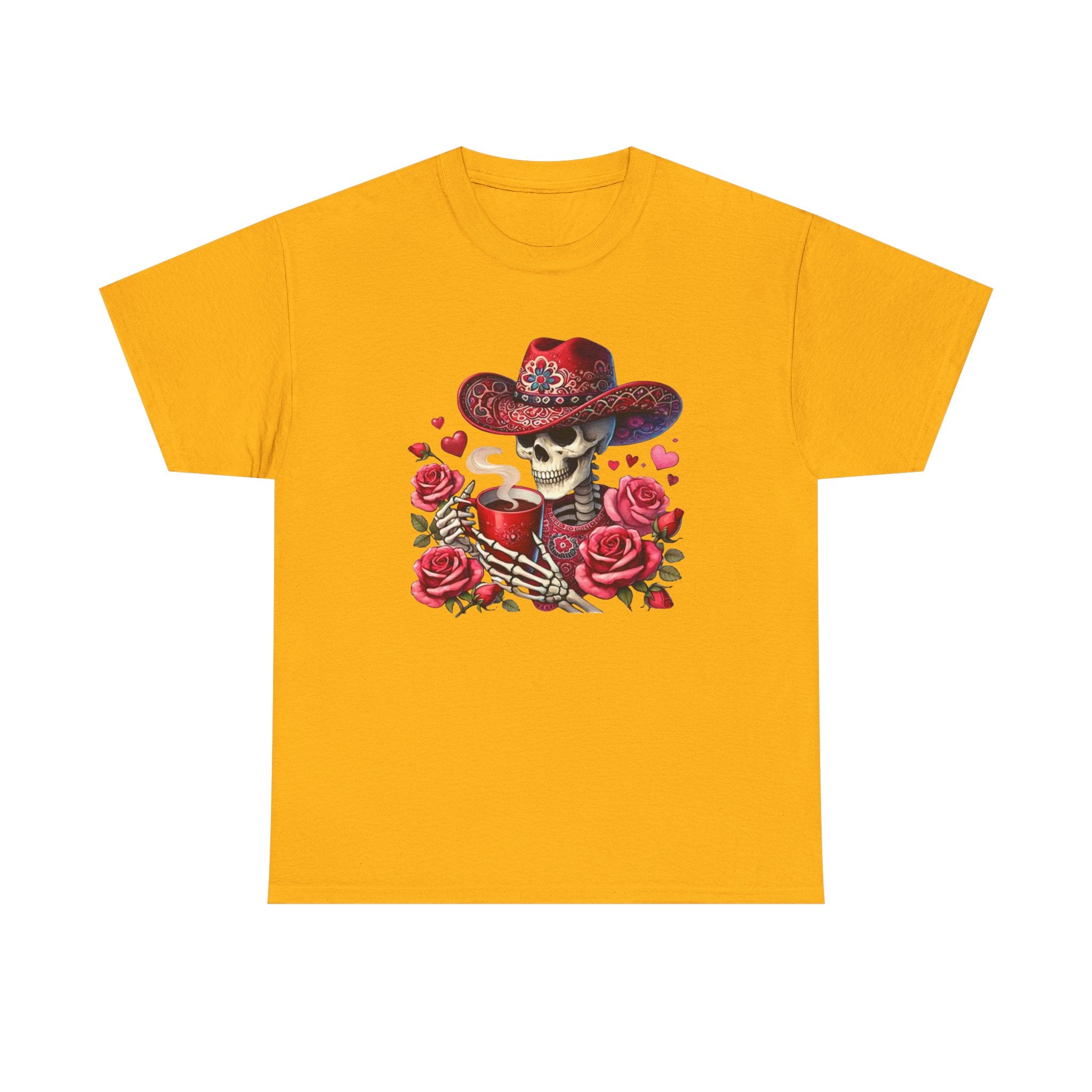 Skeleton Cowboy Western Skull Tee — Roses & Coffee Lovers Graphic T-Shirt  Trendy Skull