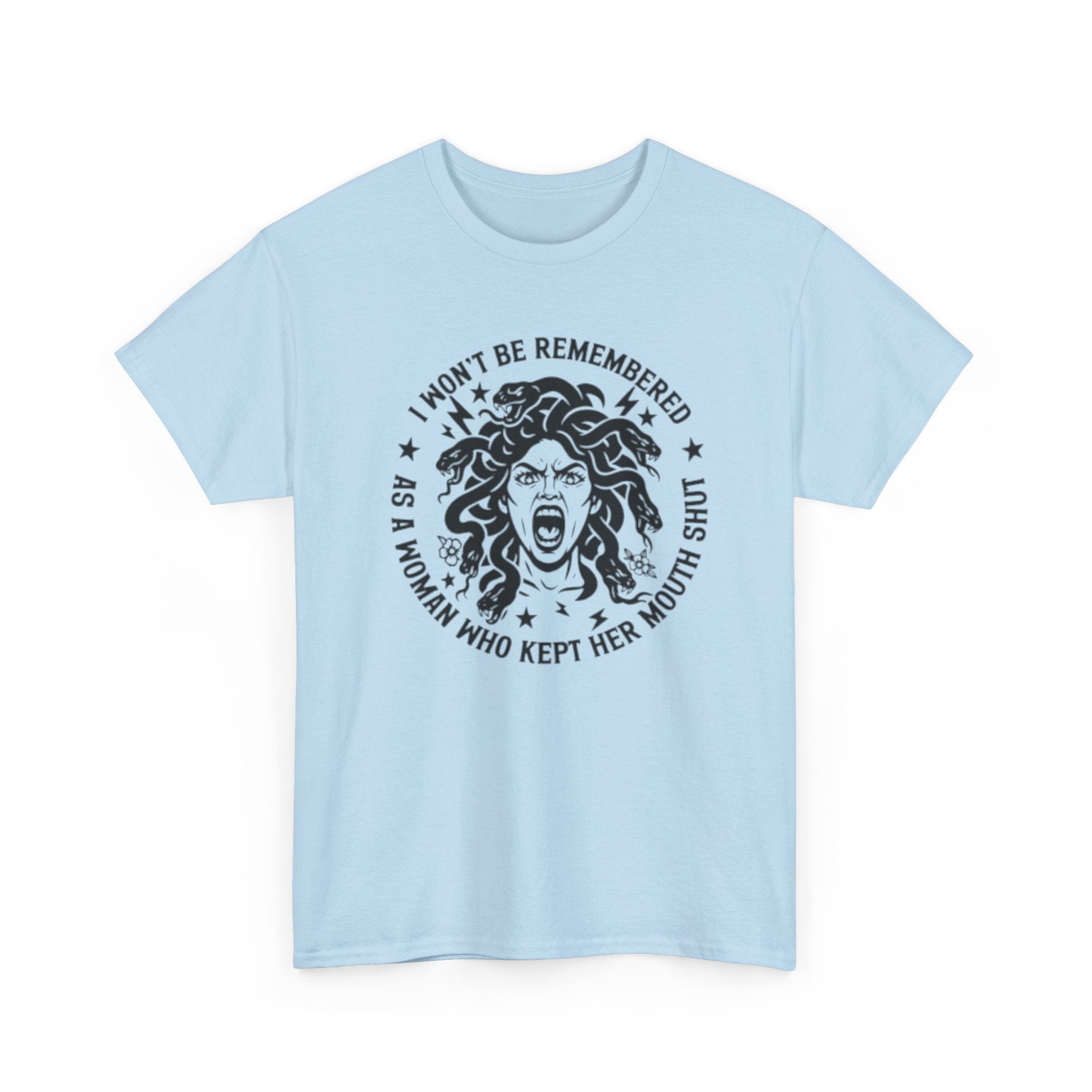 Feminist Medusa T-Shirt — "I Won't Be Remembered as a Woman Who Kept Her Mouth Shut" Vintage Tee