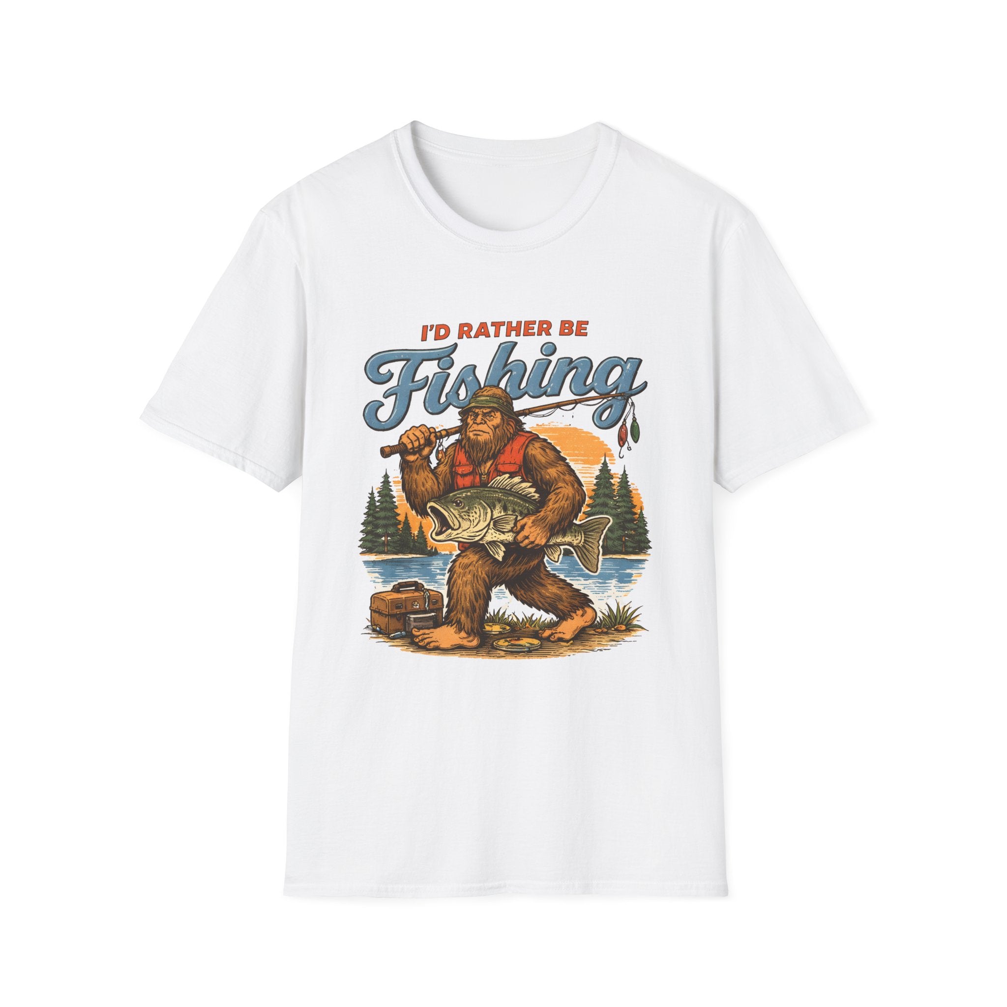 I'd Rather Be Fishing T-Shirt — Bigfoot / Sasquatch Fishing Graphic Tee